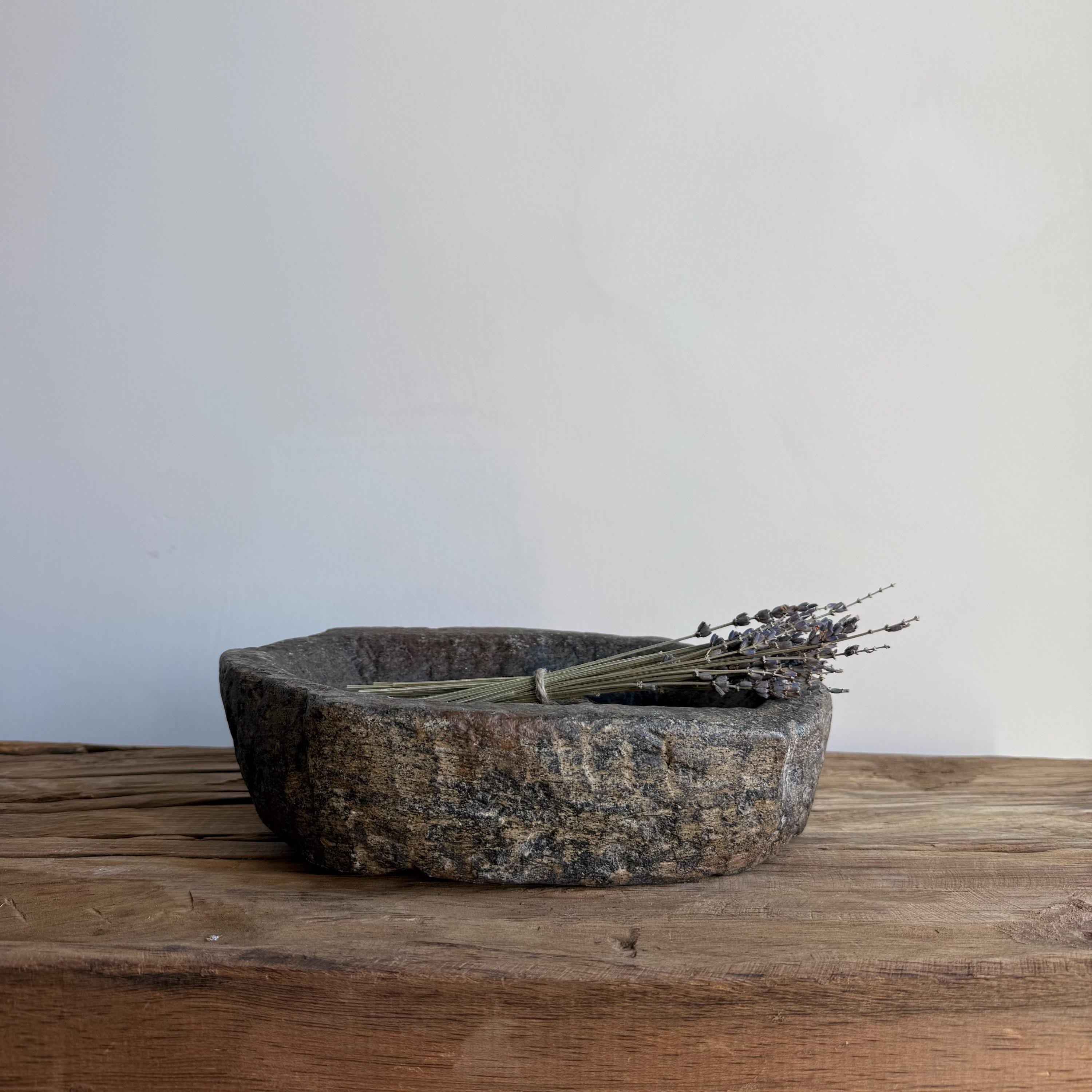 Vintage Marble Kharal 9.5" Stone Tray, Antique Limestone Carved Oval Tray, Primitive Stone Centerpiece