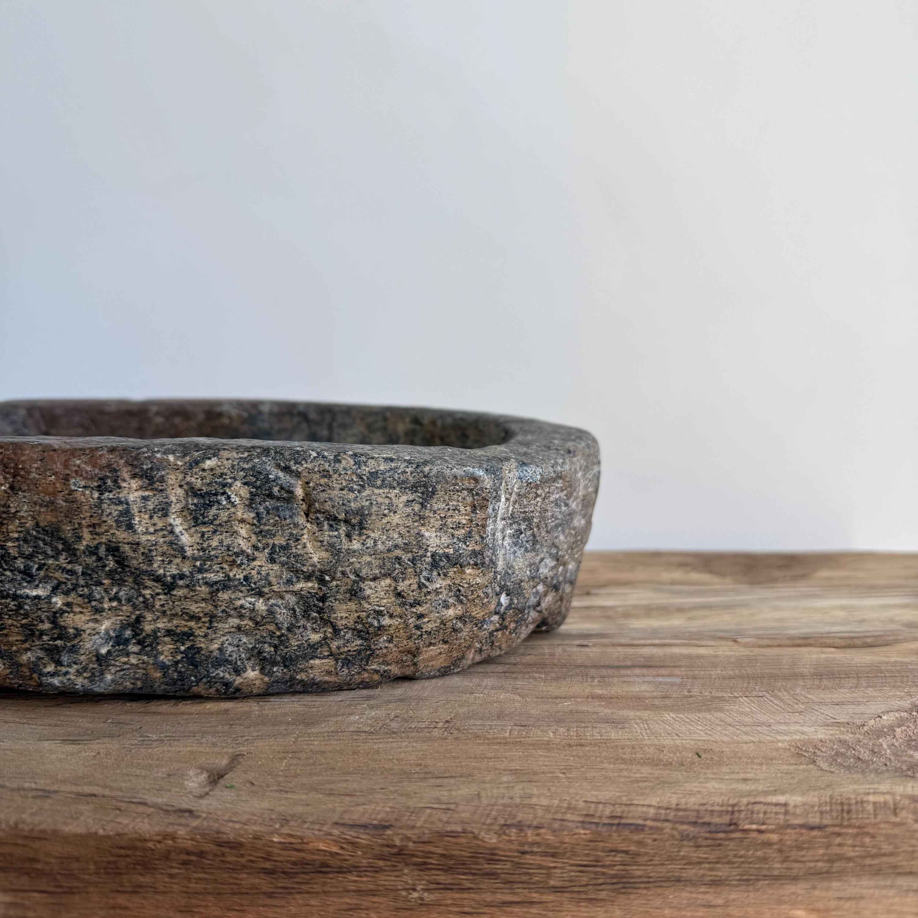 Vintage Marble Kharal 9.5" Stone Tray, Antique Limestone Carved Oval Tray, Primitive Stone Centerpiece