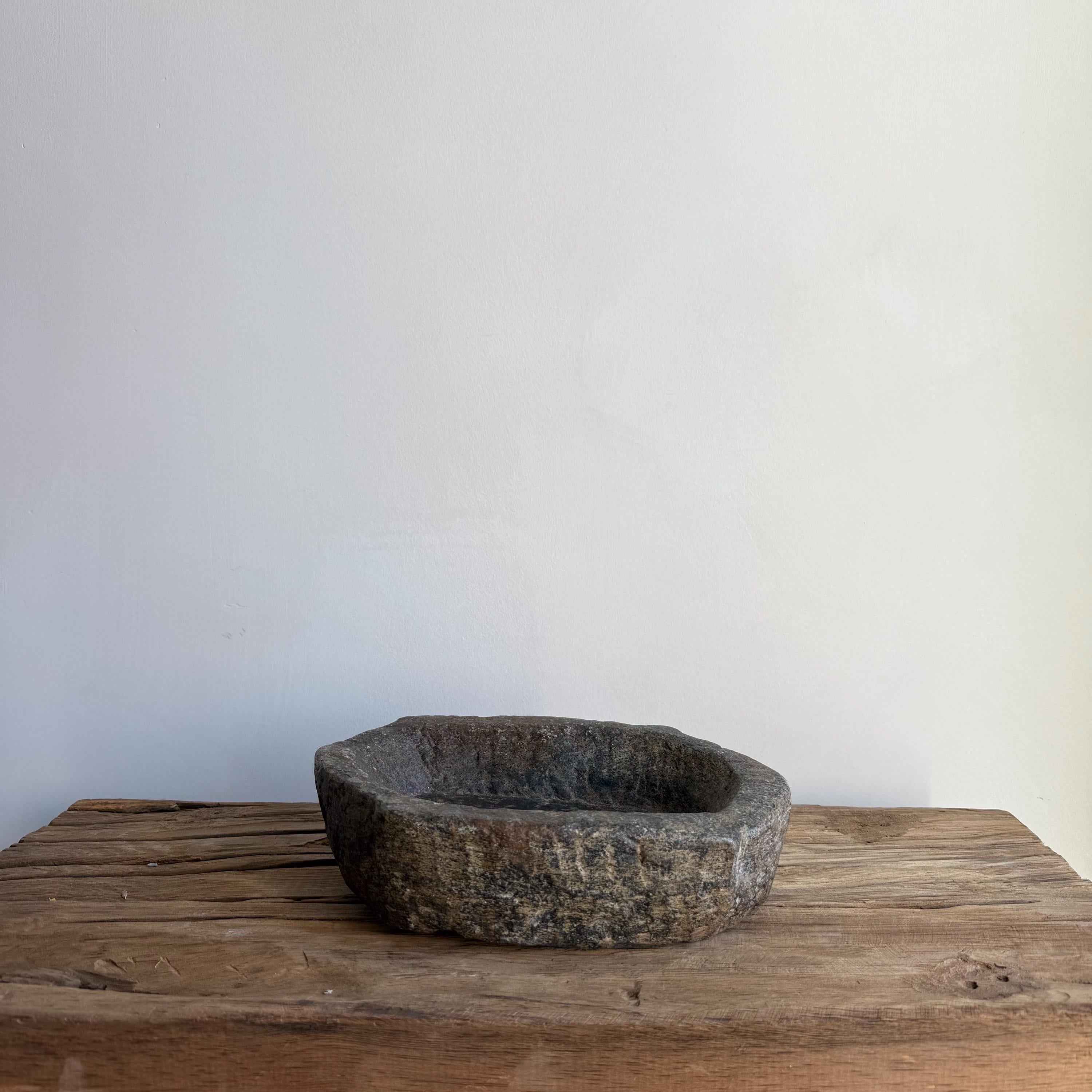 Vintage Marble Kharal 9.5" Stone Tray, Antique Limestone Carved Oval Tray, Primitive Stone Centerpiece