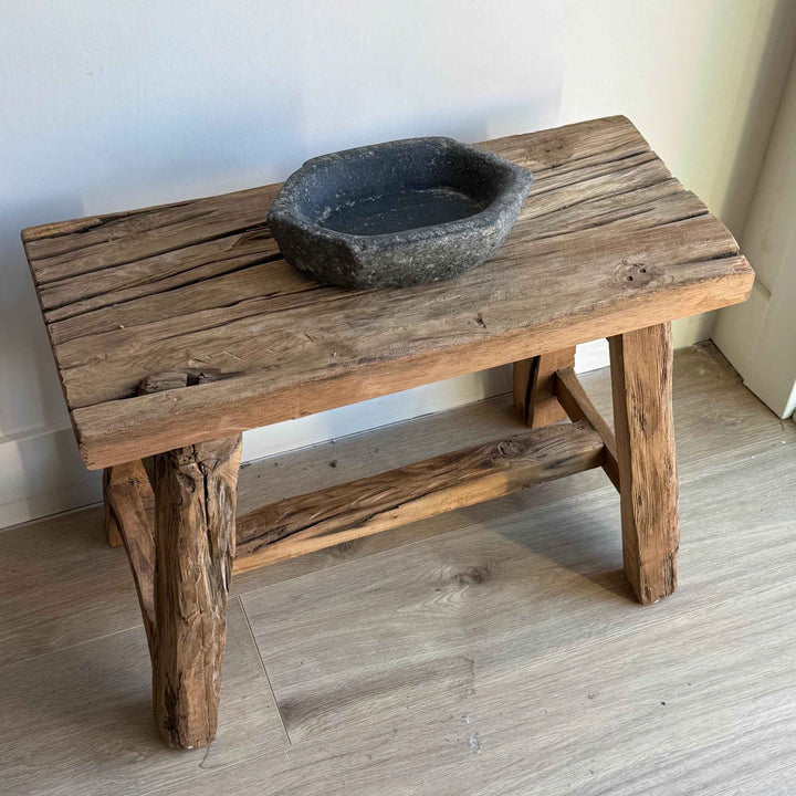 Vintage Marble Kharal 9" Stone Tray, Antique Limestone Carved Oval Tray, Primitive Stone Centerpiece