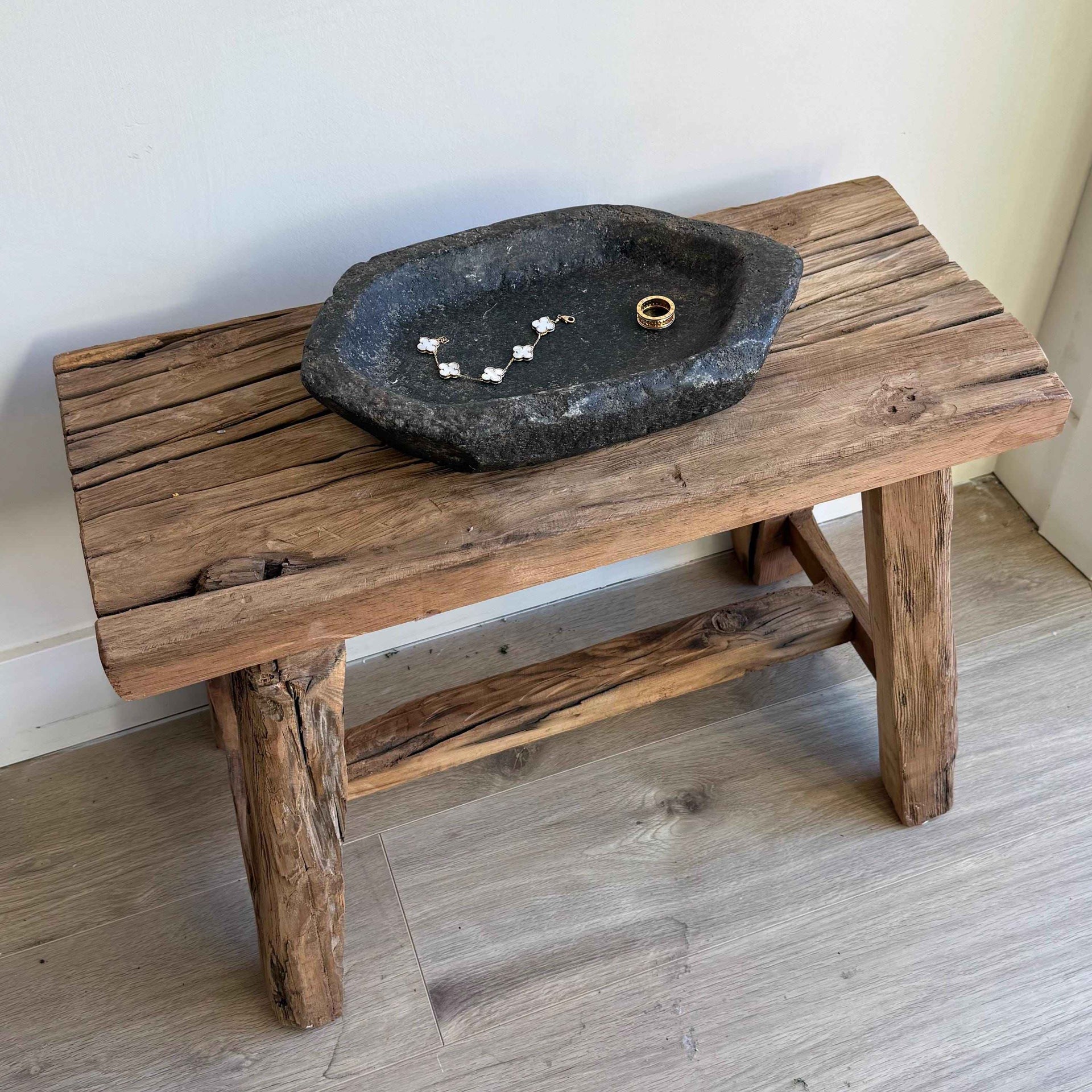 Vintage Marble Kharal 12.5" Stone Tray, Antique Limestone Carved Oval Tray, Primitive Stone Centerpiece