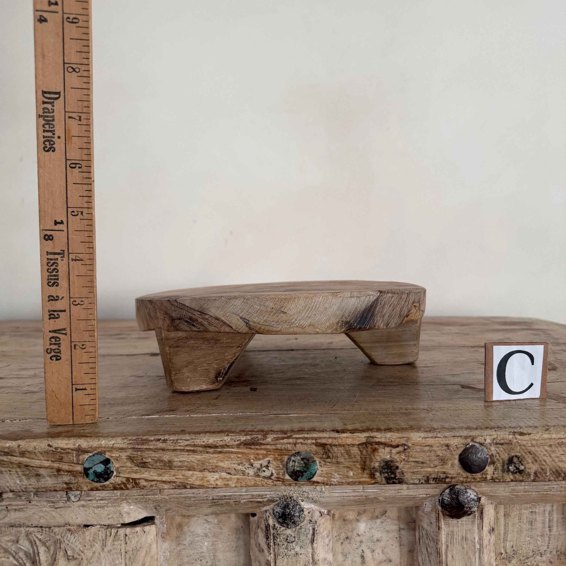 Rustic Circular Vintage Chapati Wooden Riser Trivet, Farmhouse Decor, Kitchen Stand, Bathroom Vanity Stand, Plant Stand