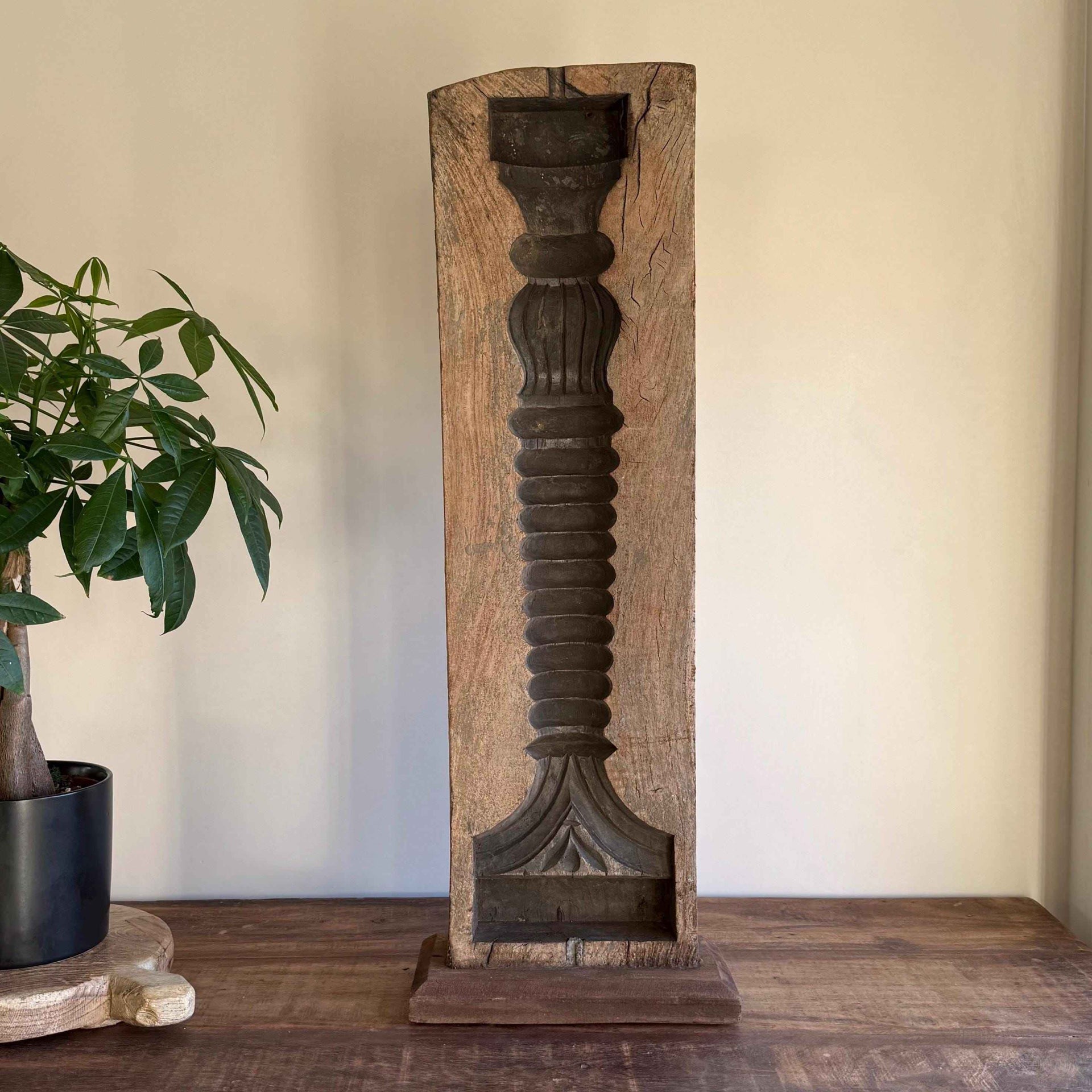 Vintage Concrete Mold 27" | Wood Console Decor