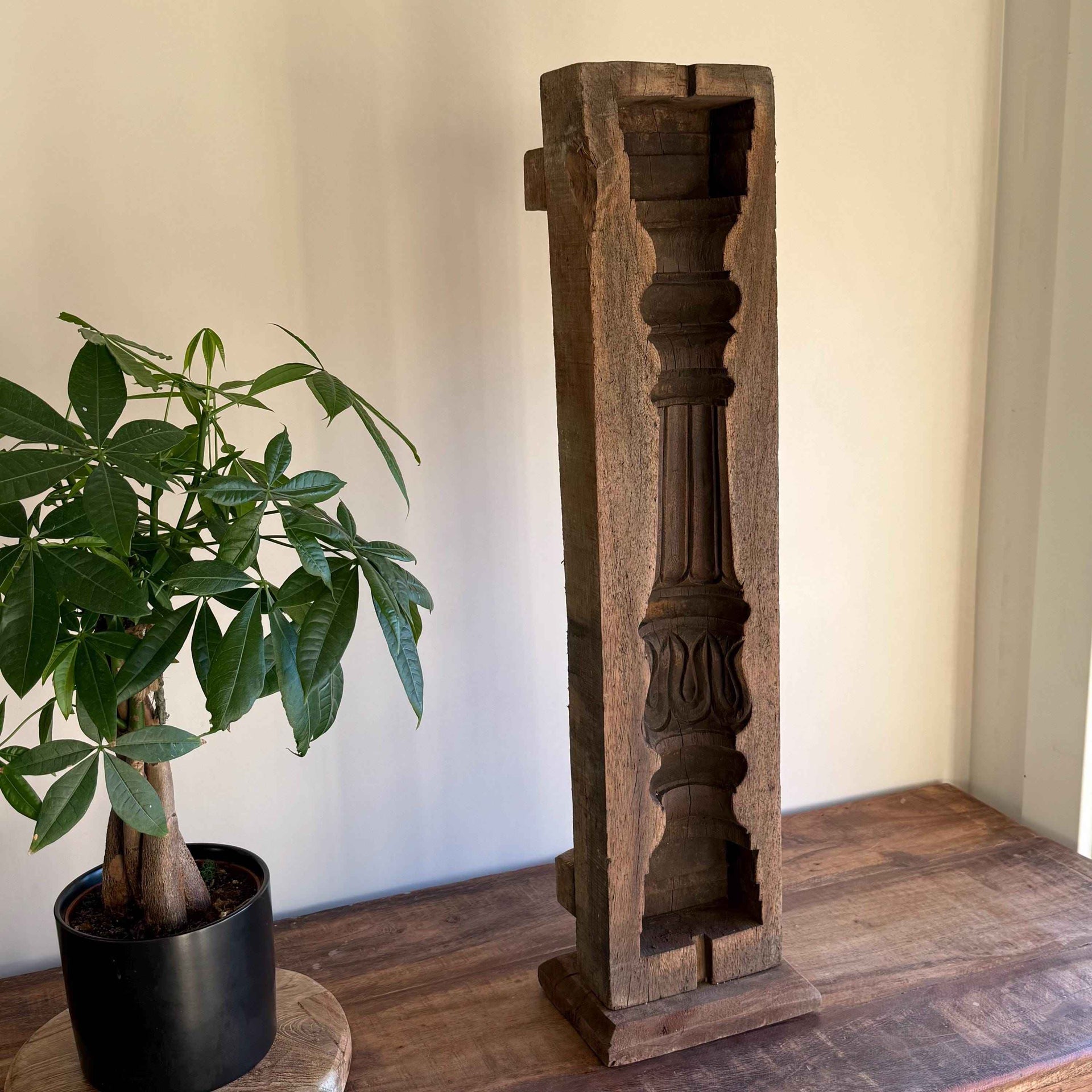 Vintage Concrete Mold 27" | Wood Console Decor