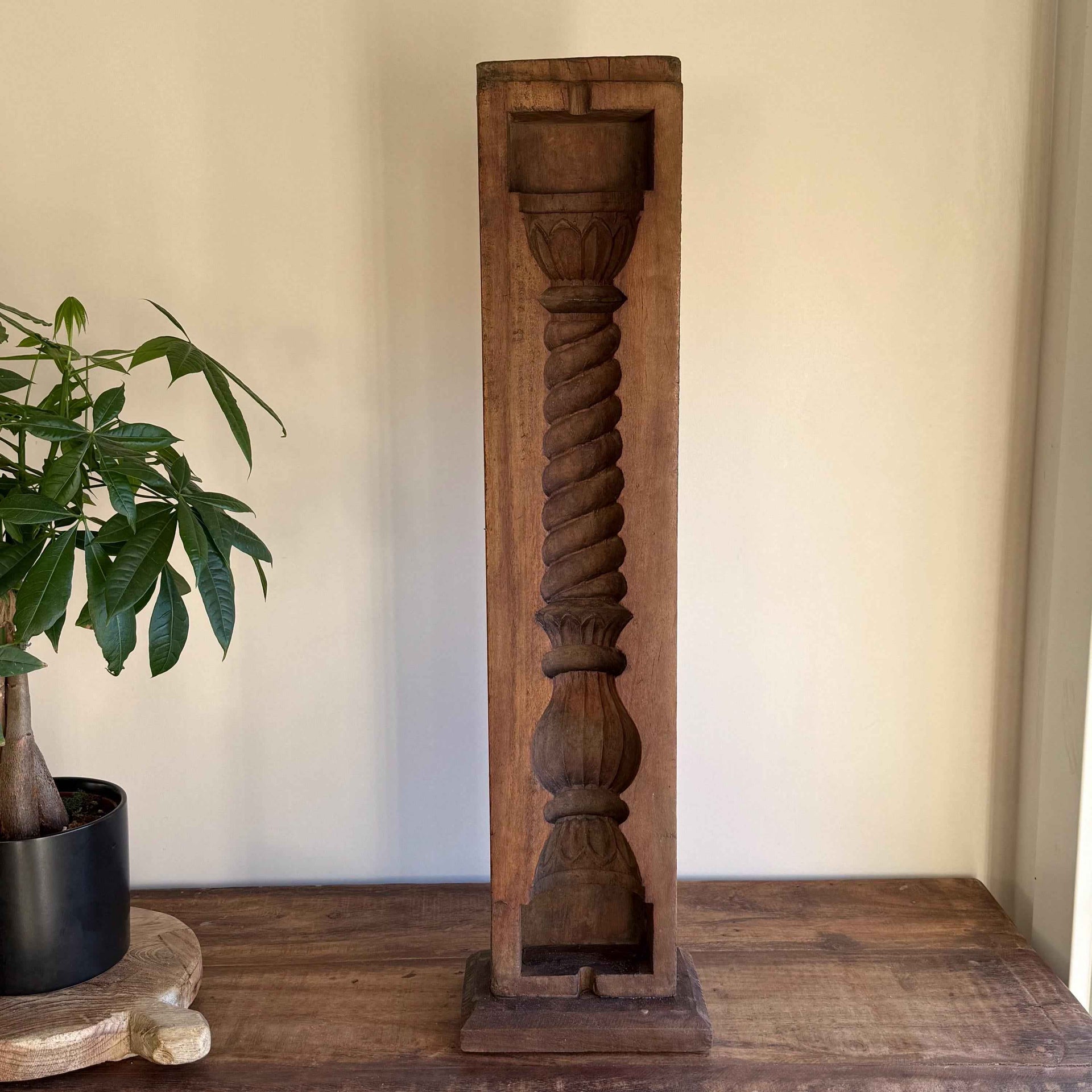 Vintage Concrete Mold 27" | Wood Console Decor