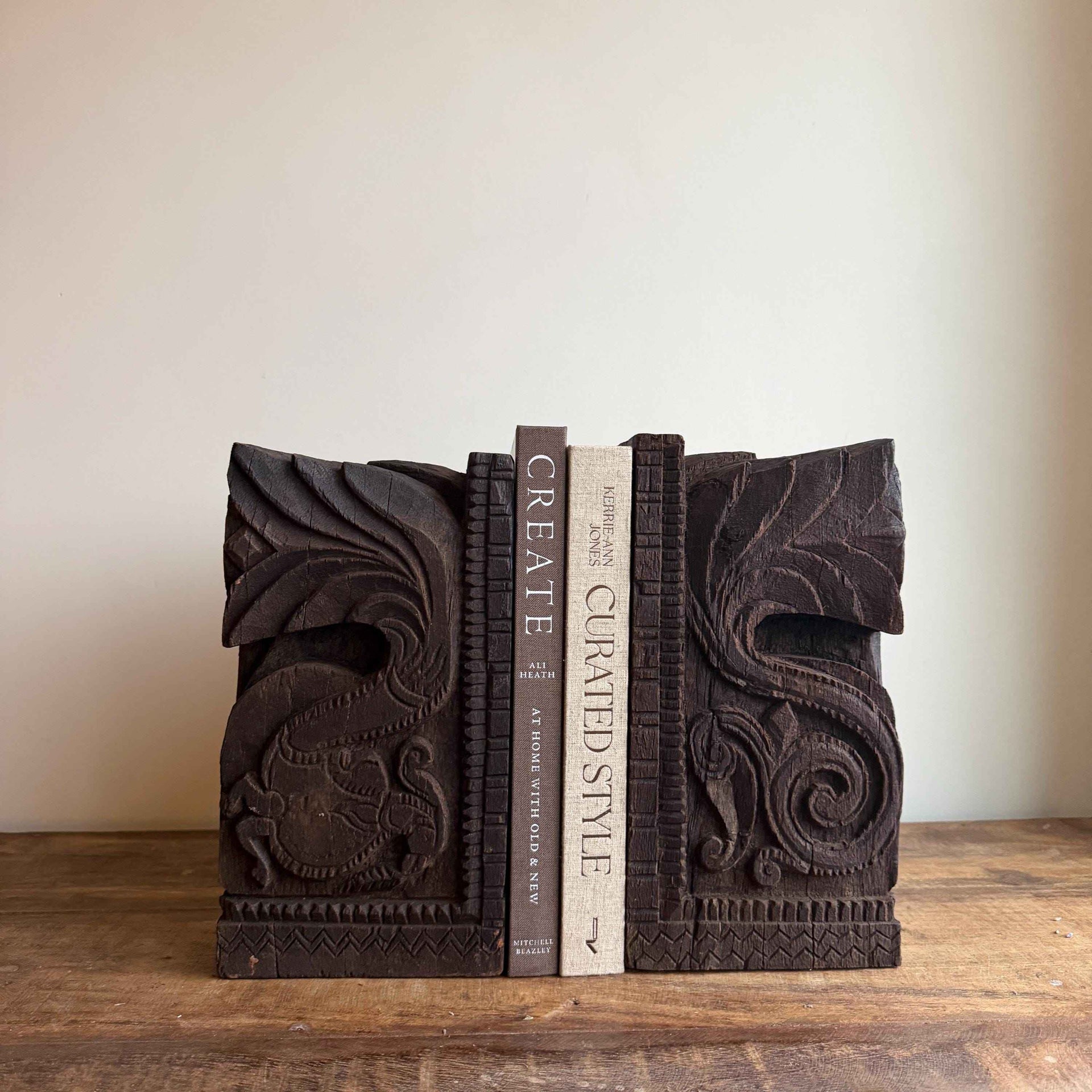 Vintage Wooden Hand Carved Bookends | Antique Corbel Pair
