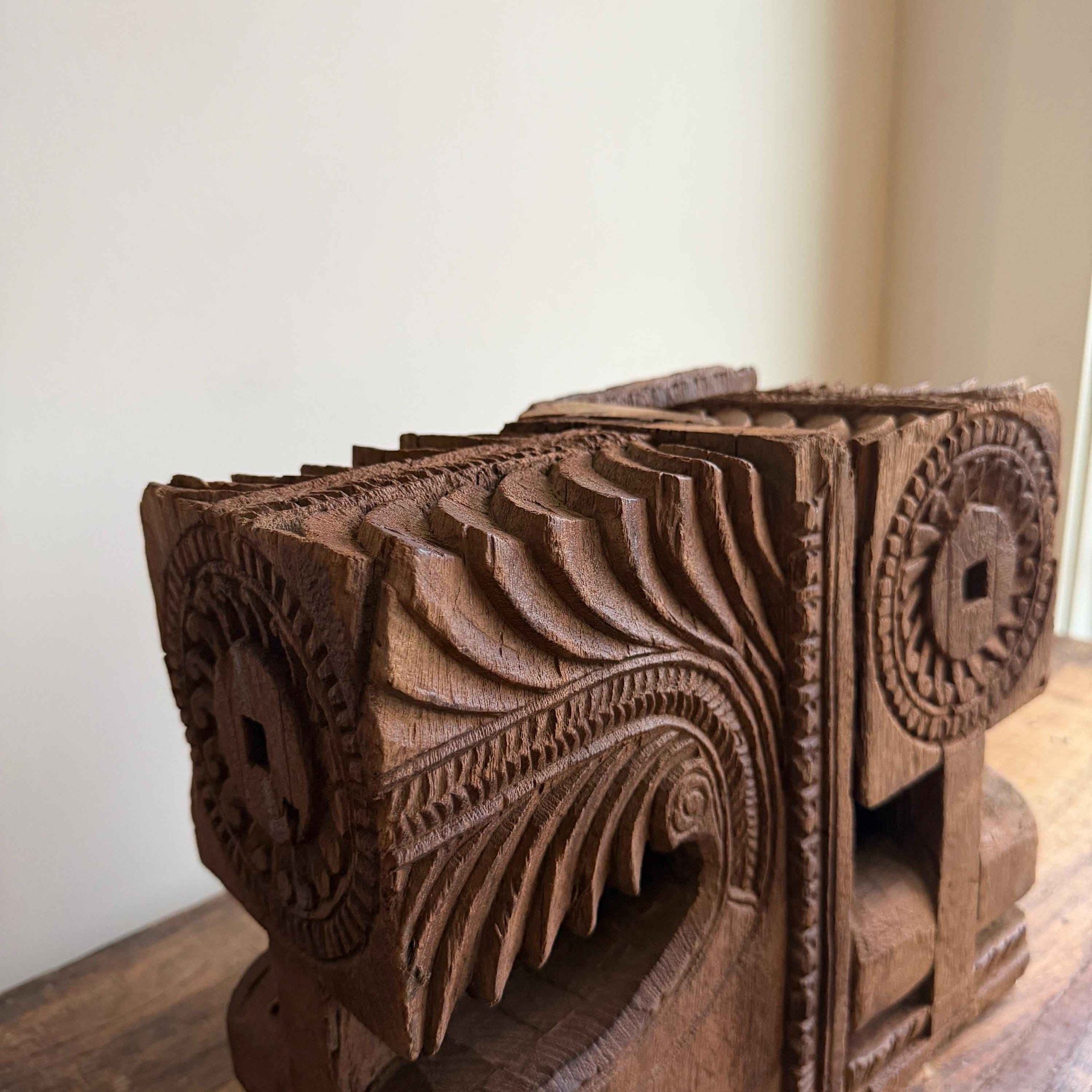 Vintage Wooden Hand Carved Bookends | Antique Corbel Pair