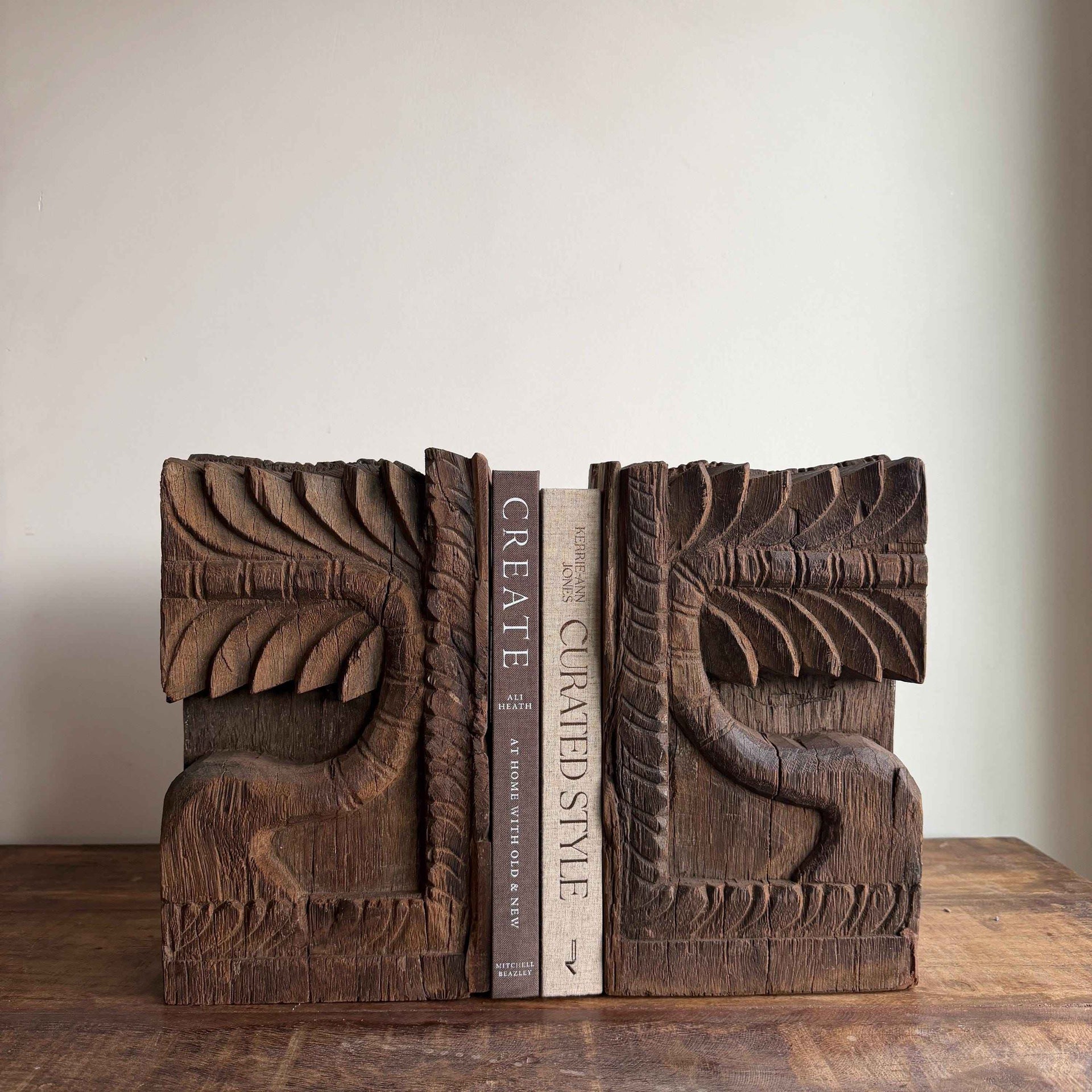 Vintage Wooden Hand Carved Bookends | Antique Corbel Pair