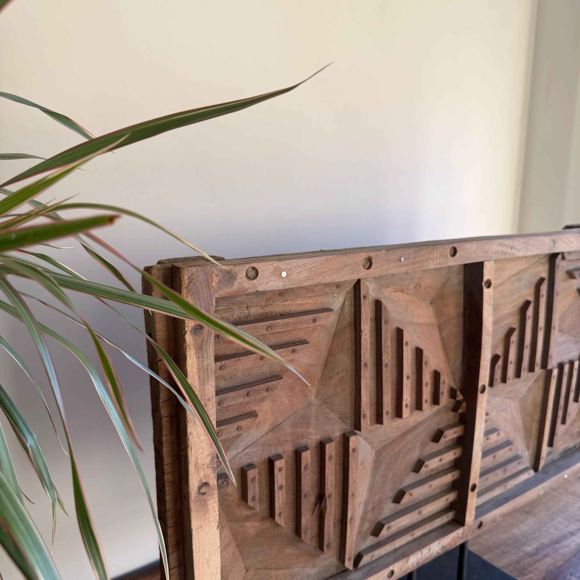 Antique Cement Mold 27" with Stand, Vintage Wooden Concrete Mold, Console Decor