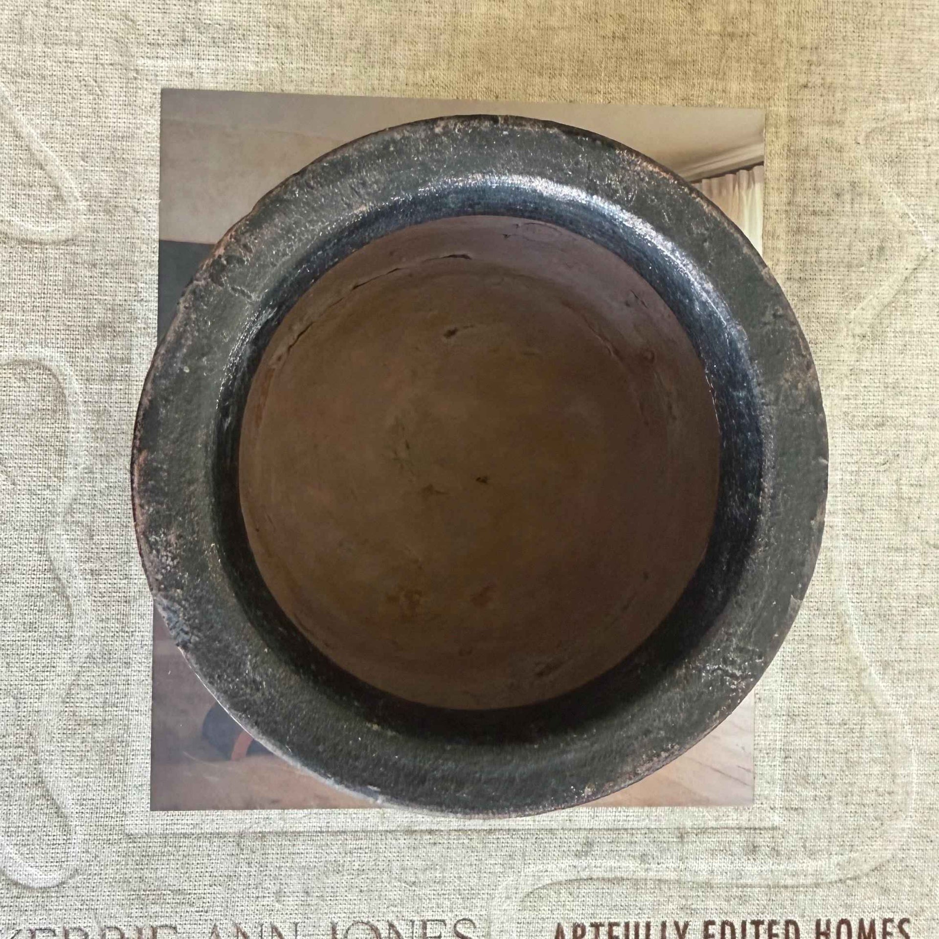 Small Vintage Clay Pot Vessel with Iron Stand |  Rustic Terracotta Mini Planter