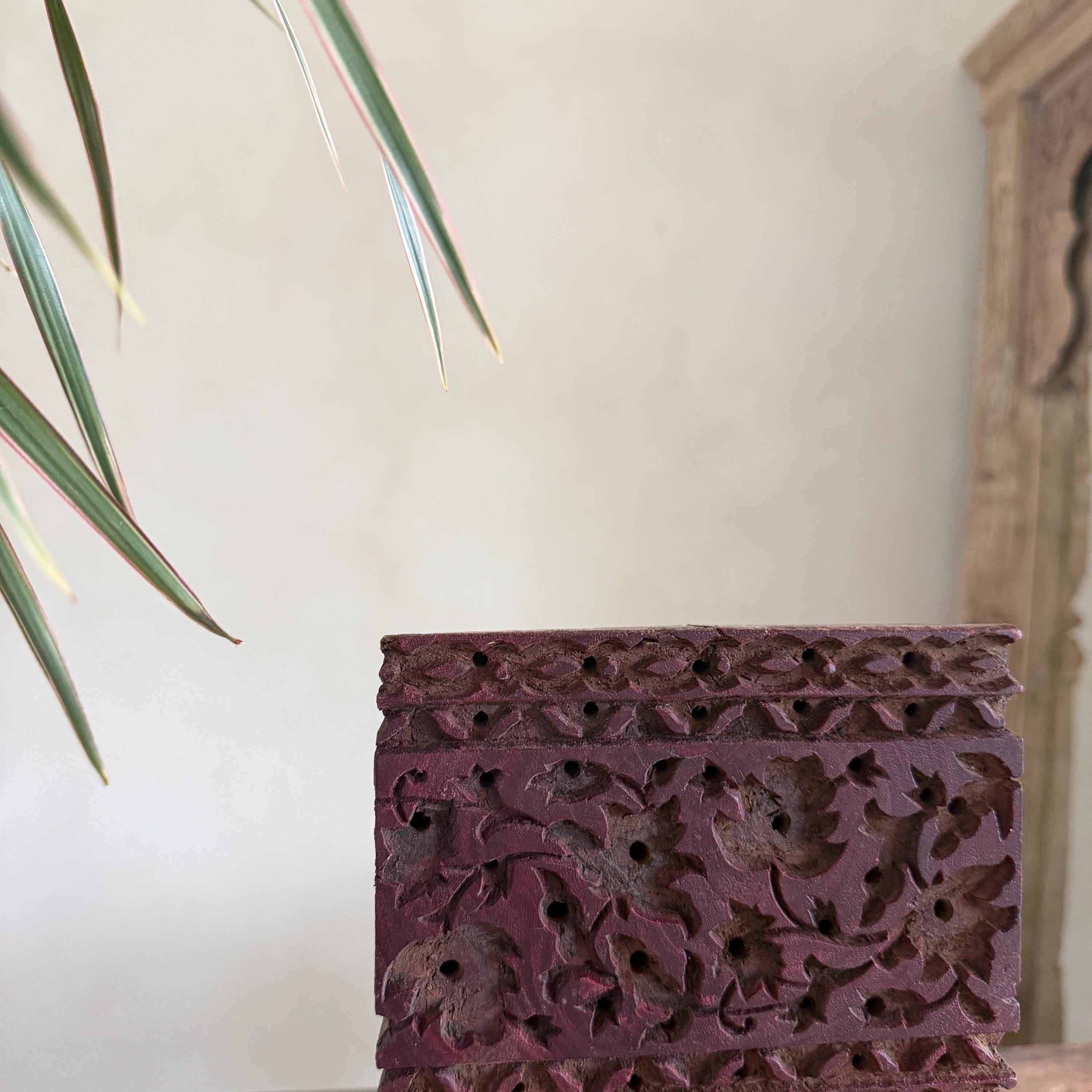 Vintage Wooden Printing Stamp on Iron Stand, Fabric/Textile Print Tool