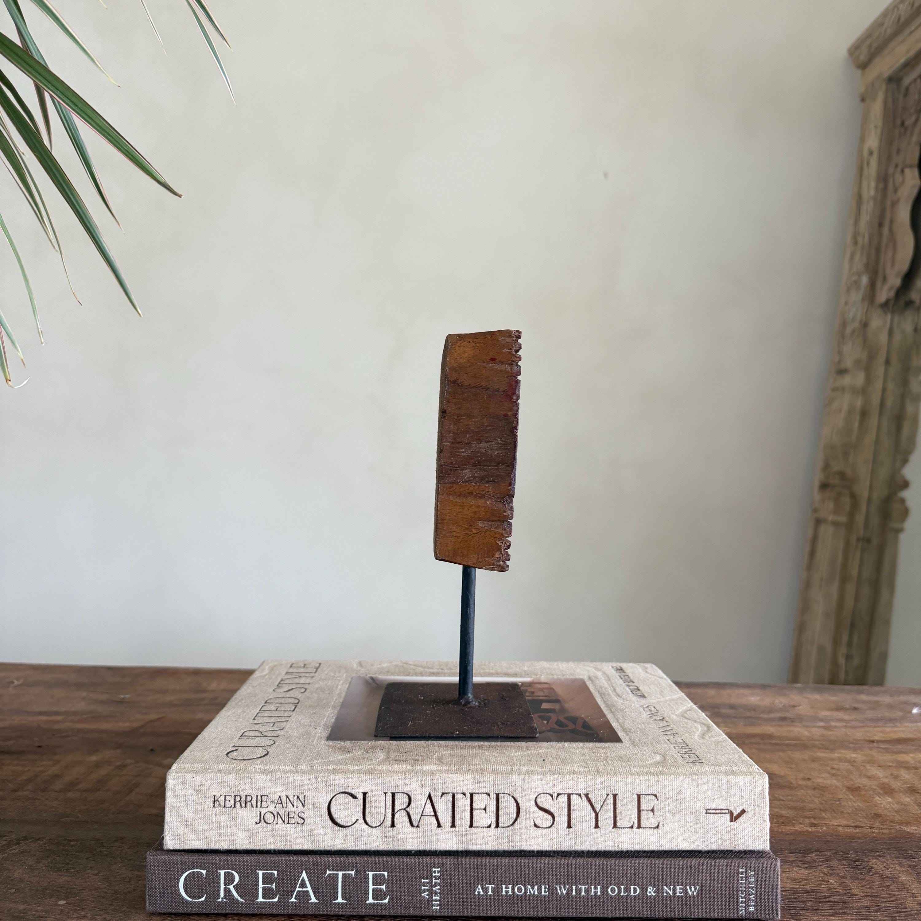 Vintage Wooden Printing Stamp on Iron Stand, Fabric/Textile Print Tool