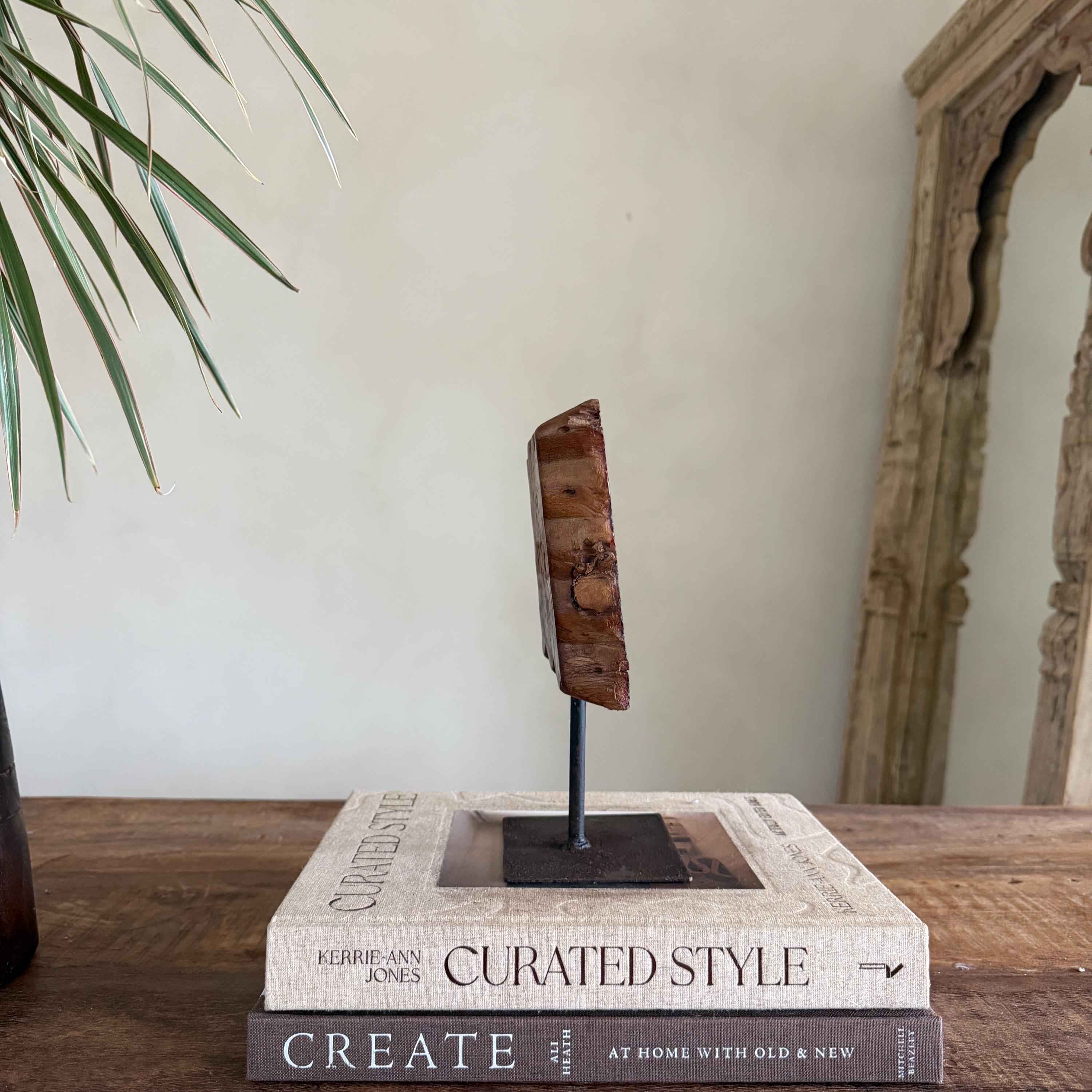 Vintage Wooden Printing Stamp on Iron Stand, Fabric/Textile Print Tool