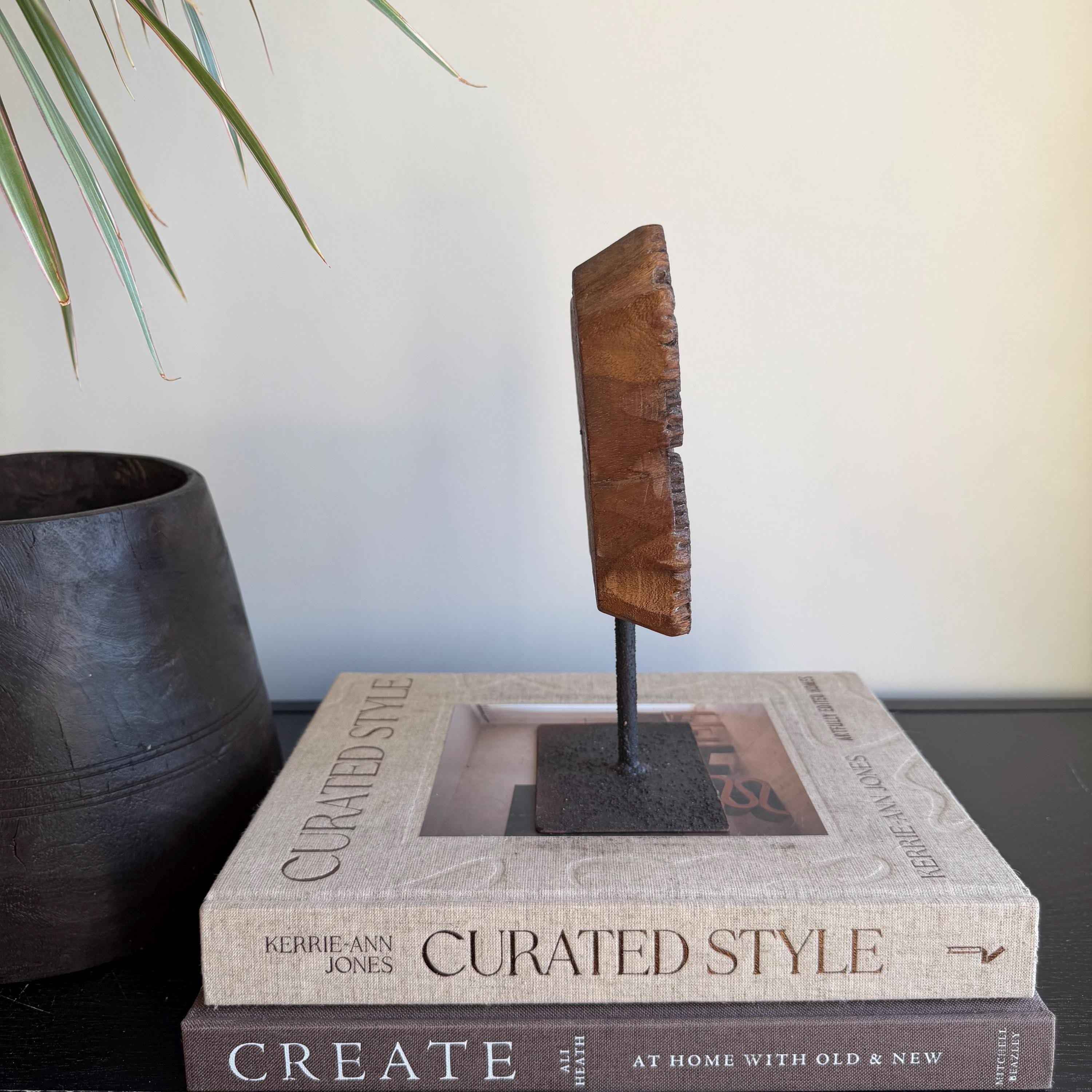 Vintage Wooden Printing Stamp on Iron Stand, Fabric/Textile Print Tool
