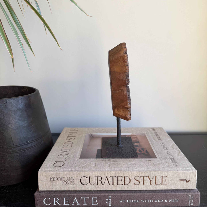 Vintage Wooden Printing Stamp on Iron Stand, Fabric/Textile Print Tool