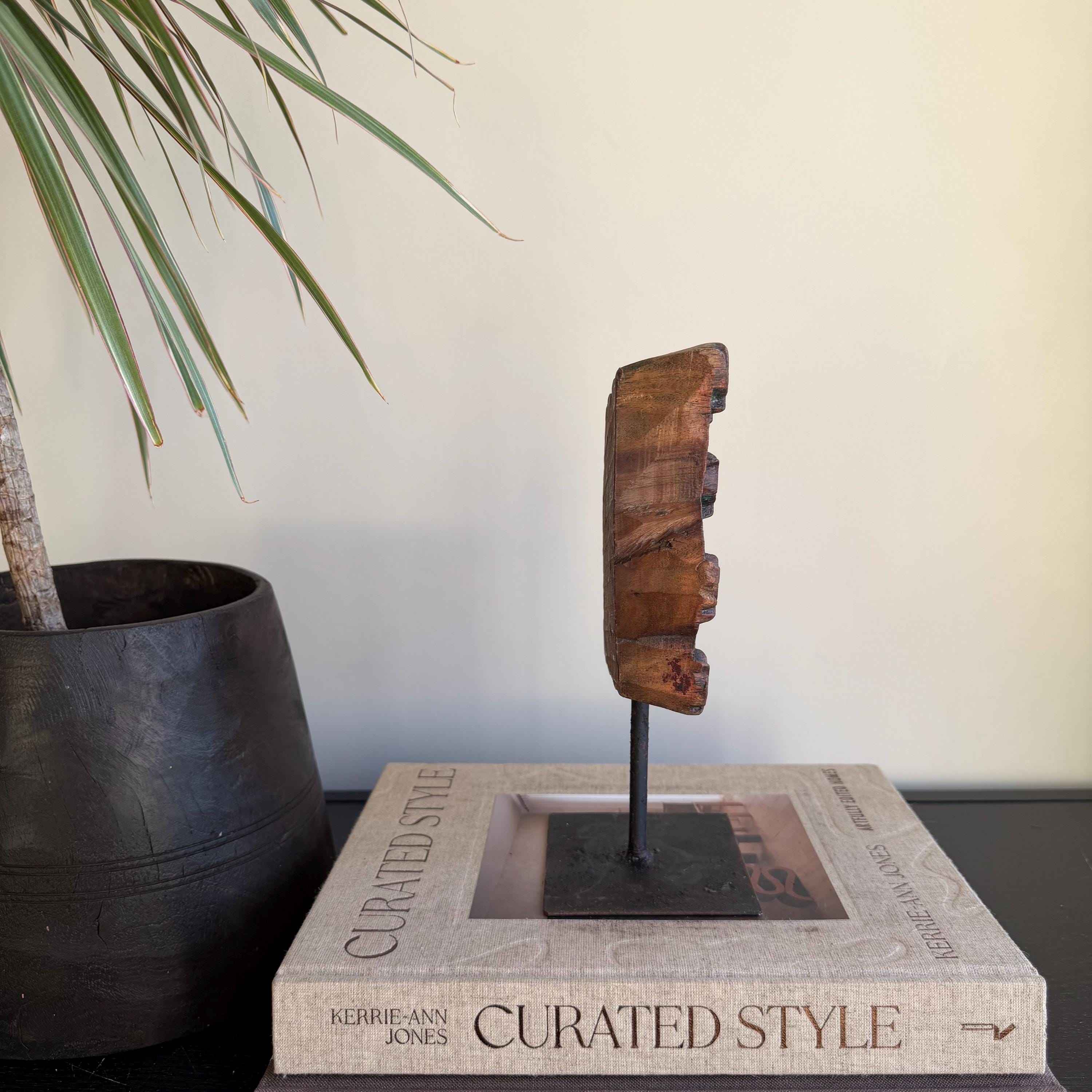 Vintage Wooden Printing Stamp on Iron Stand, Fabric/Textile Print Tool