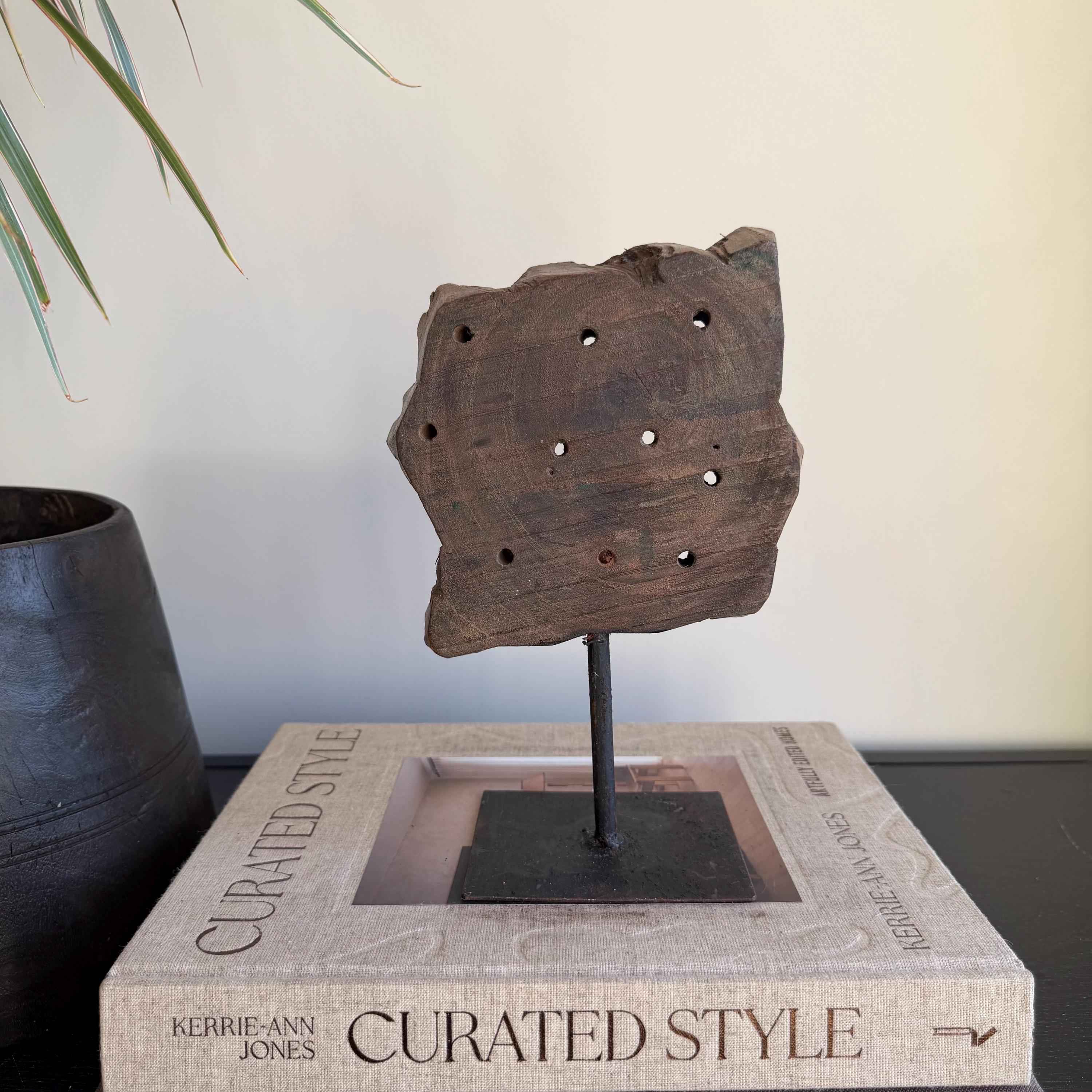Vintage Wooden Printing Stamp on Iron Stand, Fabric/Textile Print Tool