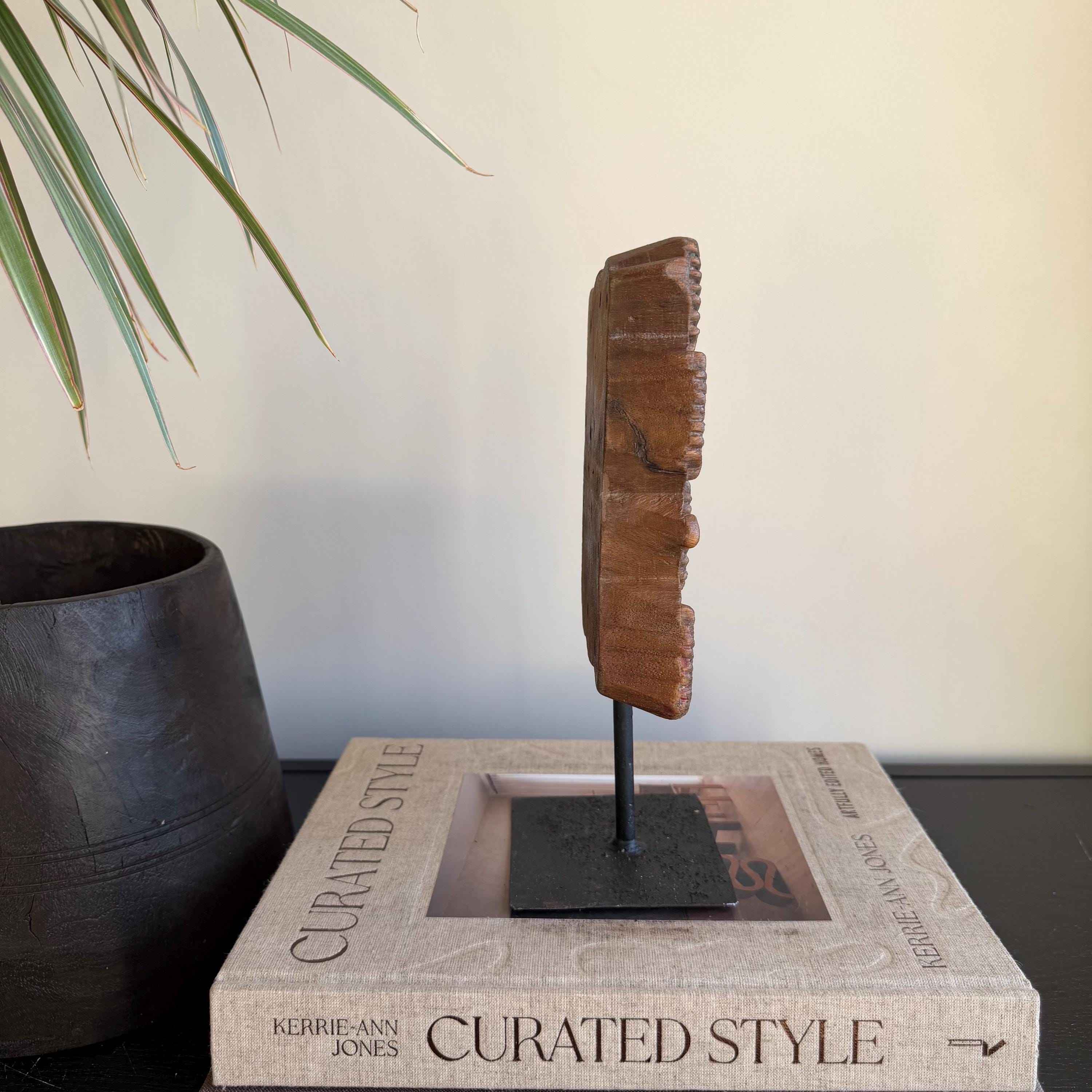 Vintage Wooden Printing Stamp on Iron Stand, Fabric/Textile Print Tool