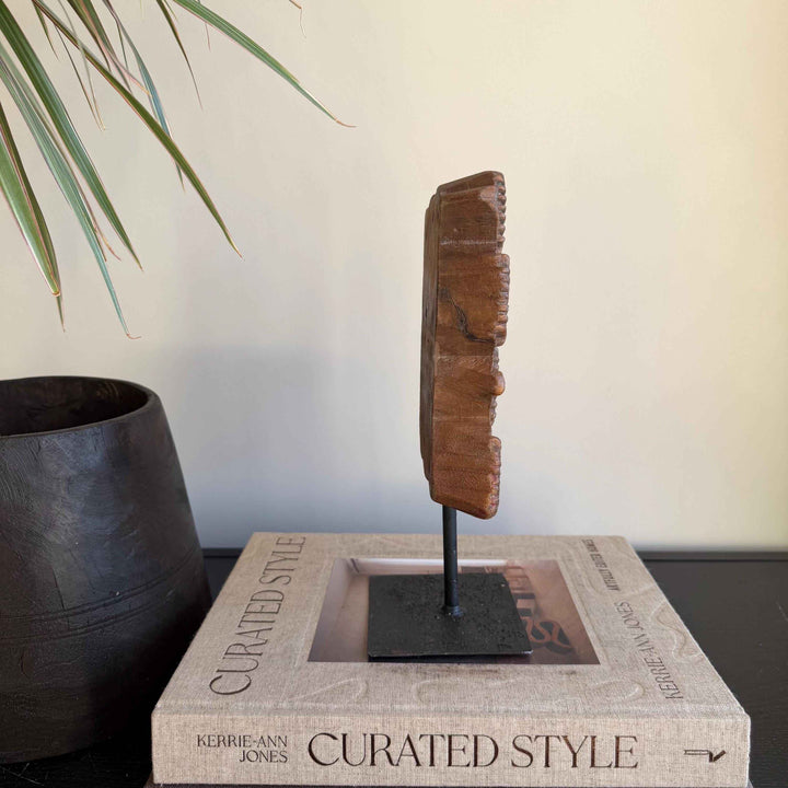 Vintage Wooden Printing Stamp on Iron Stand, Fabric/Textile Print Tool