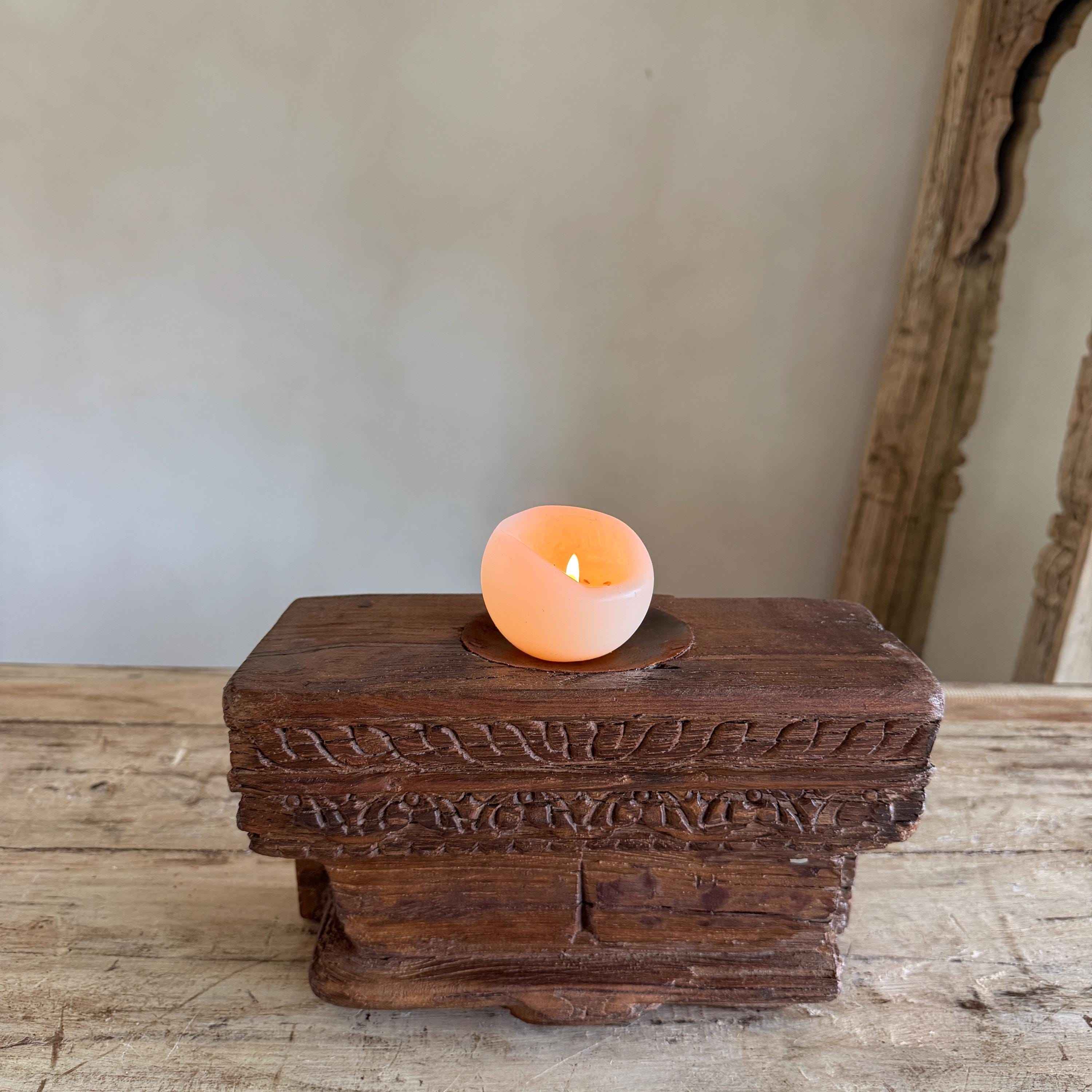 Vintage Teak Palace Capital Candle Holder | Hand-Carved Royal Relic