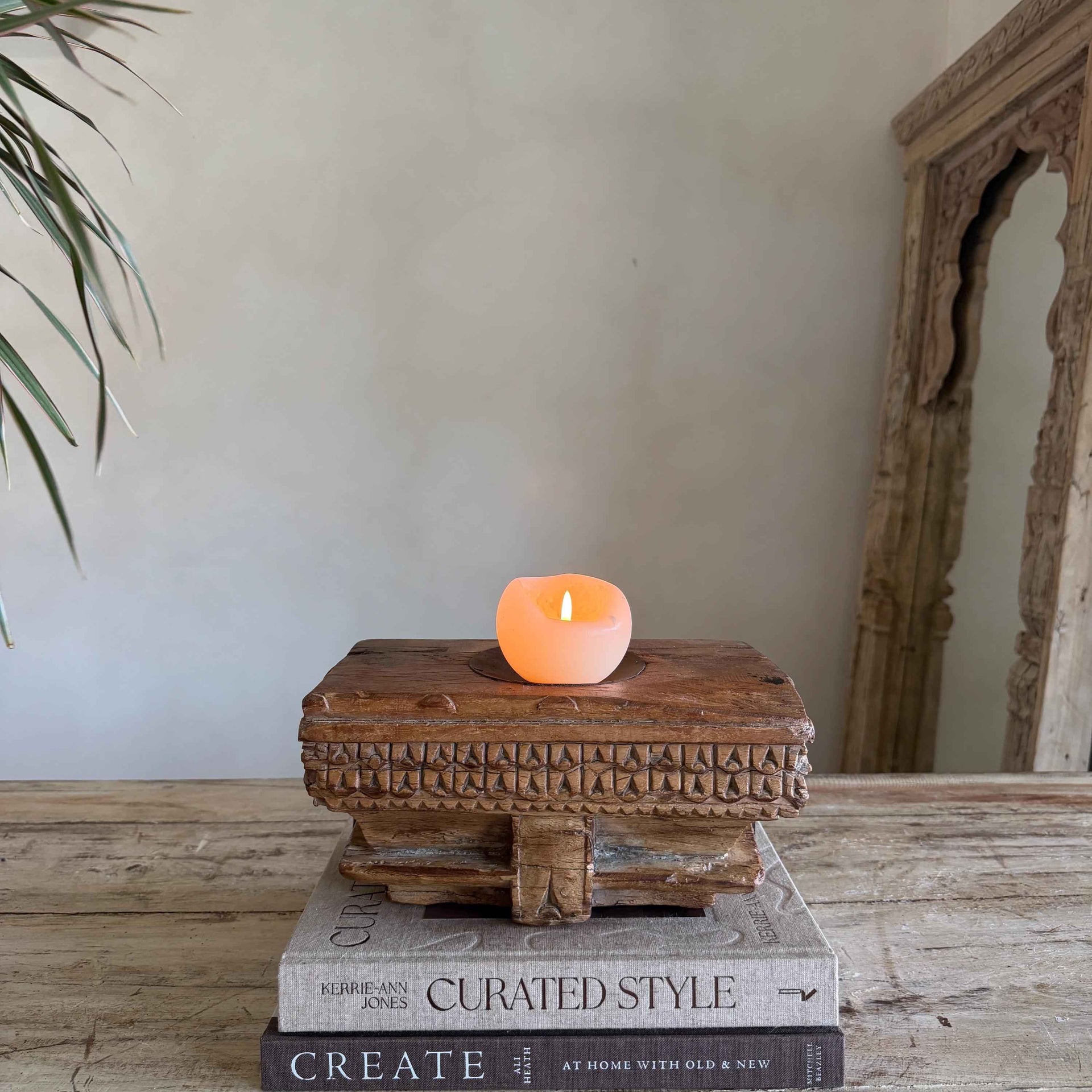 Vintage Teak Palace Capital Candle Holder | Hand-Carved Royal Relic