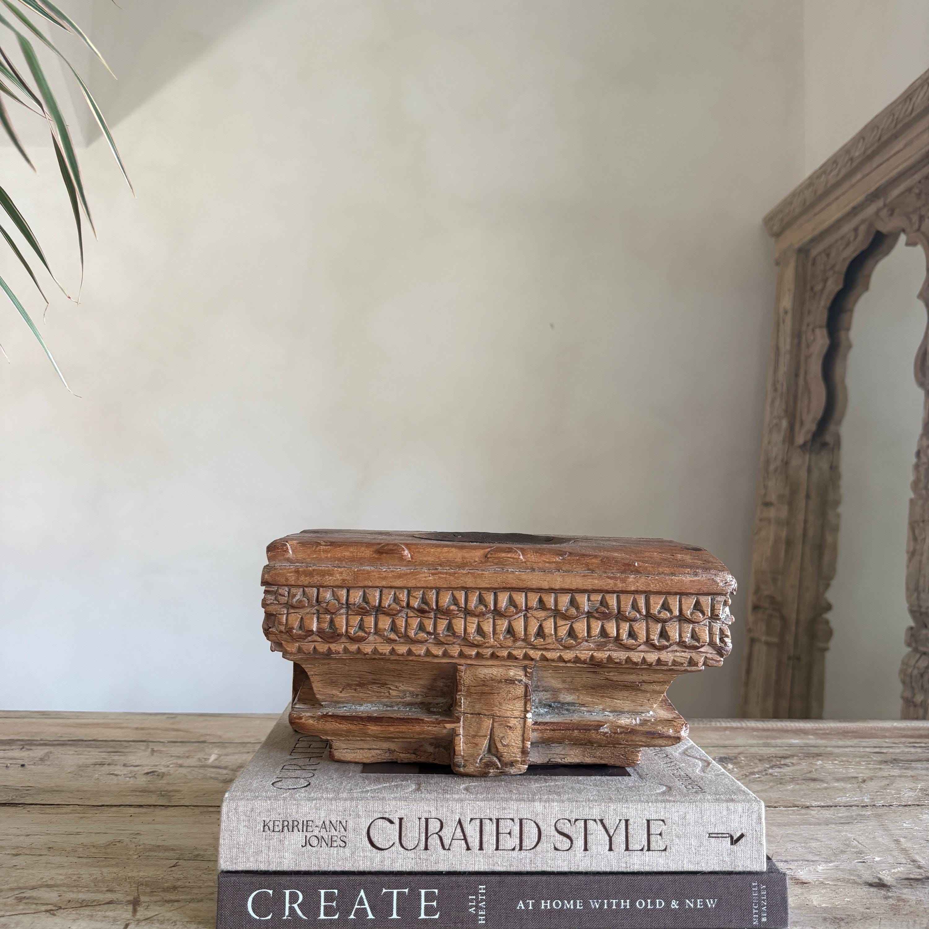 Vintage Teak Palace Capital Candle Holder | Hand-Carved Royal Relic