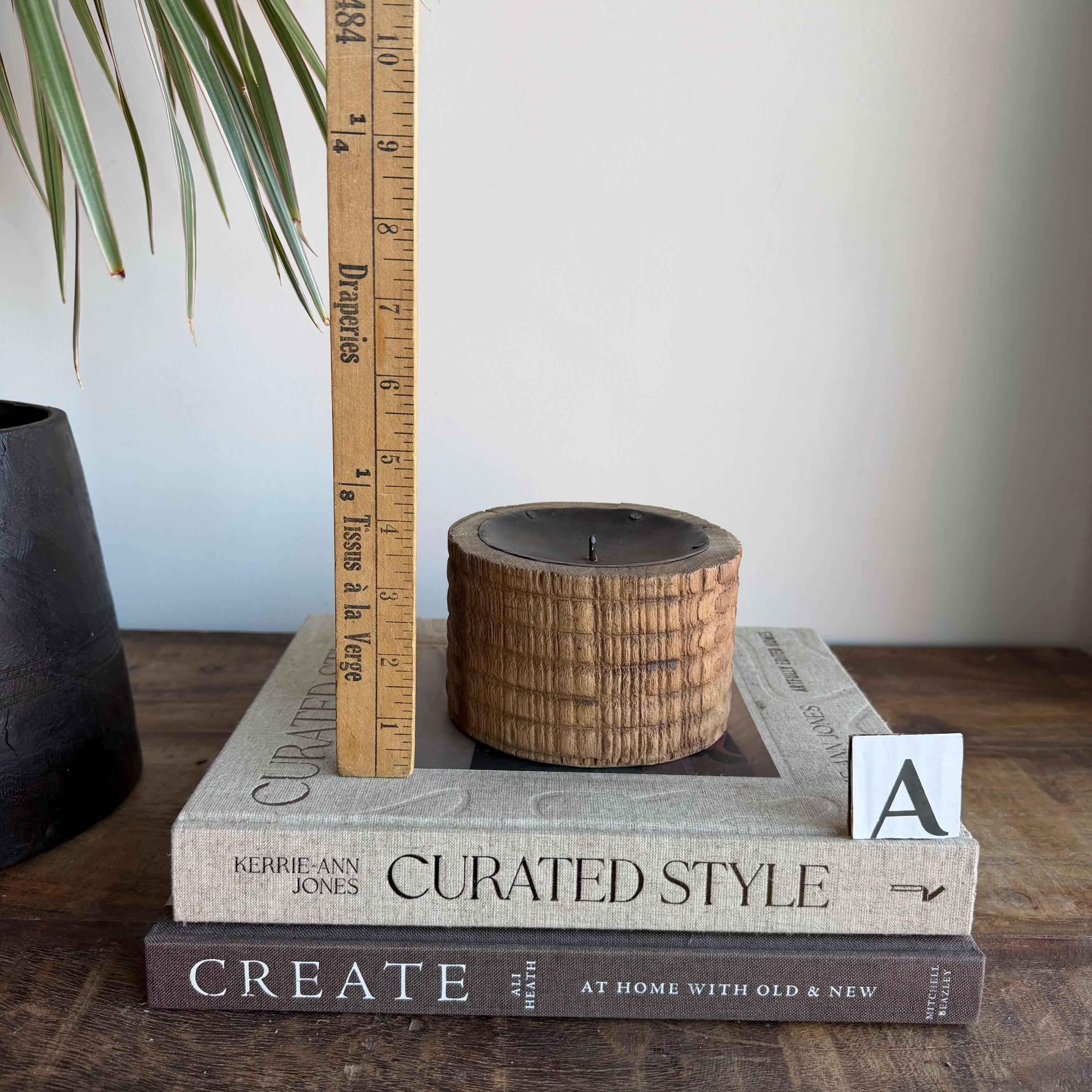 Vintage Wooden Wheel Candle Holder - Small