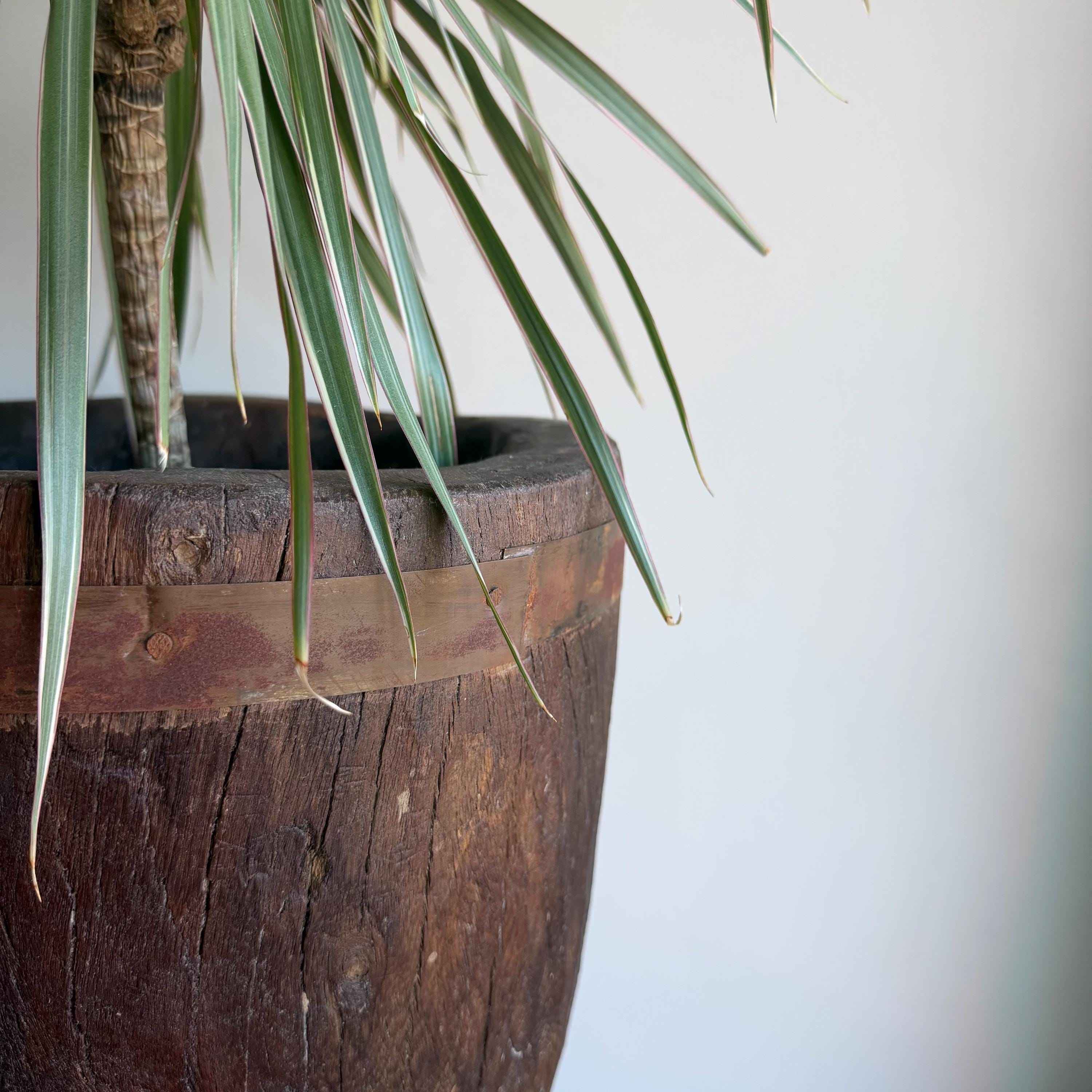 Antique Wooden Ukhali Planter 19" | Rustic Side Table