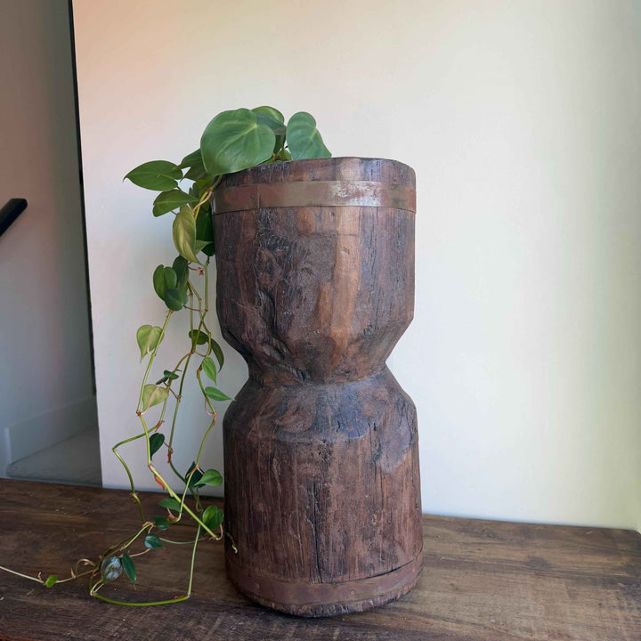 Antique Wooden Ukhali Planter 21.5"
