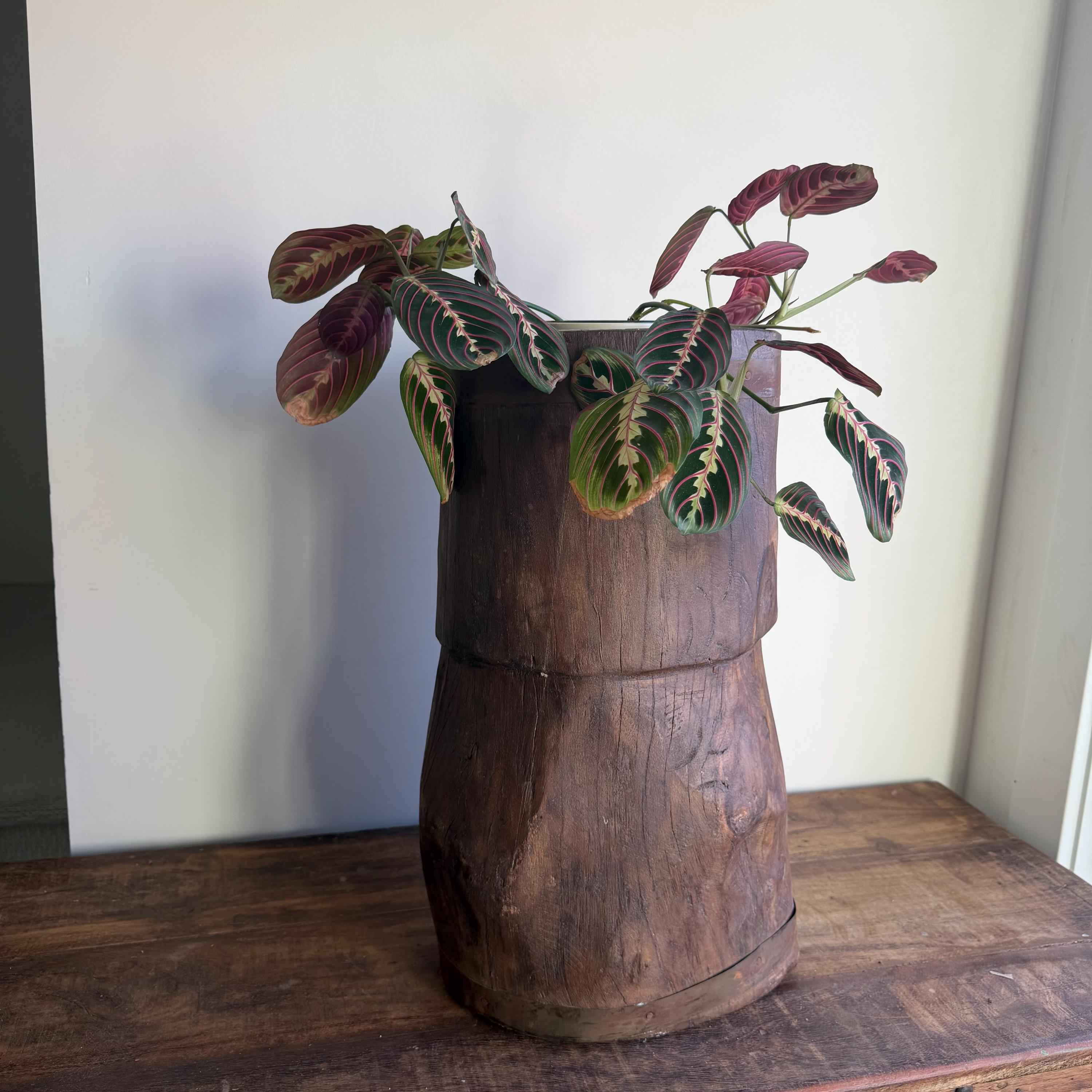 Antique Wooden Ukhali Planter 20.5" | Rustic Side Table