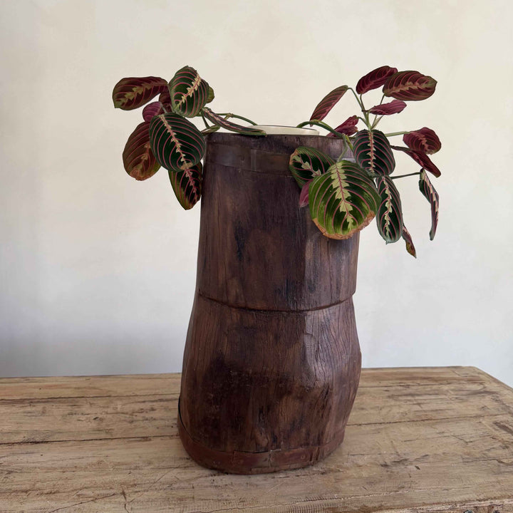Antique Wooden Ukhali Planter 20.5" | Rustic Side Table