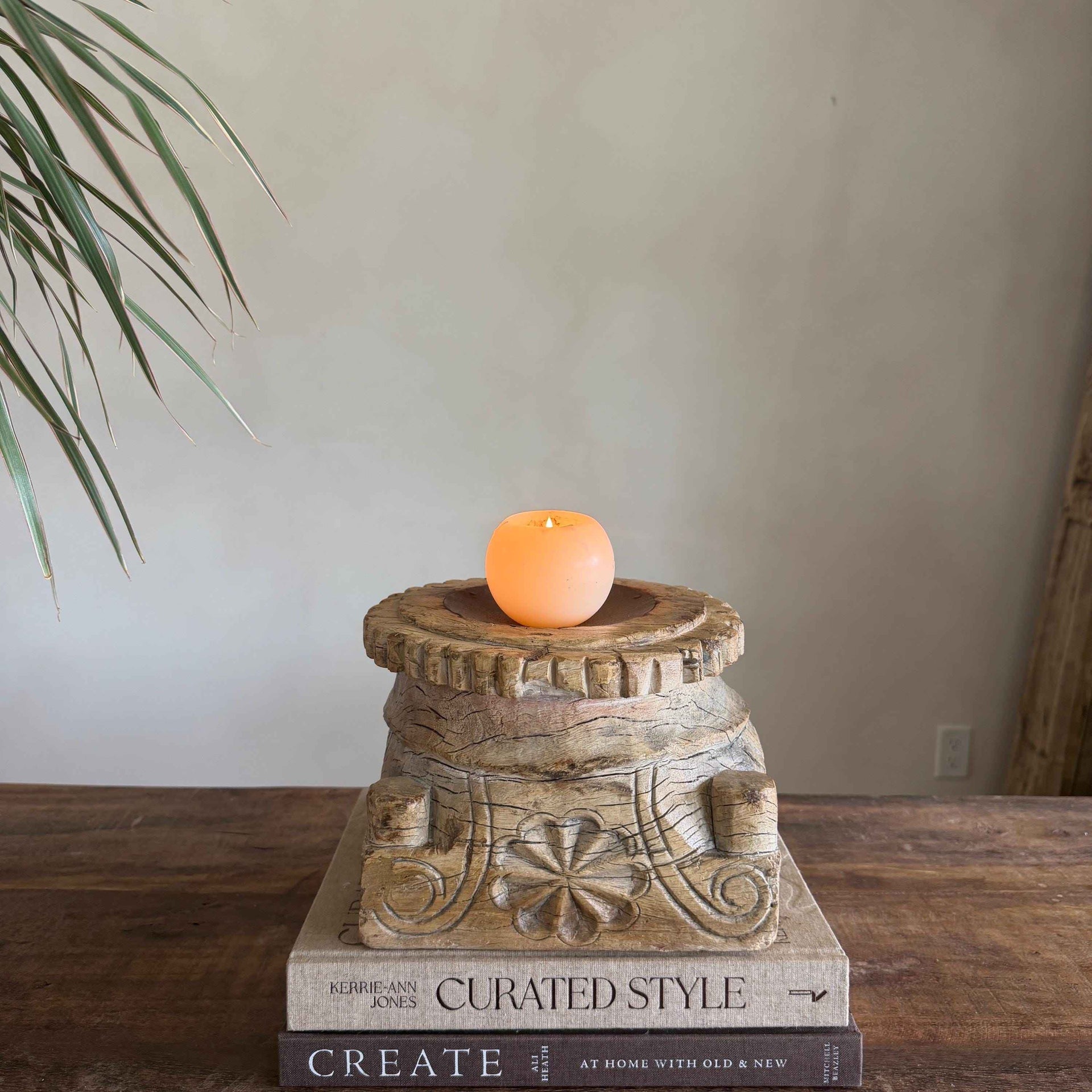 Vintage Teak Palace Capital Candle Holder | Hand-Carved Royal Relic