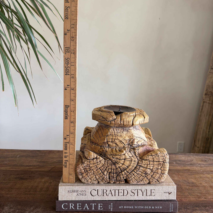 Vintage Teak Palace Capital Candle Holder | Hand-Carved Royal Relic