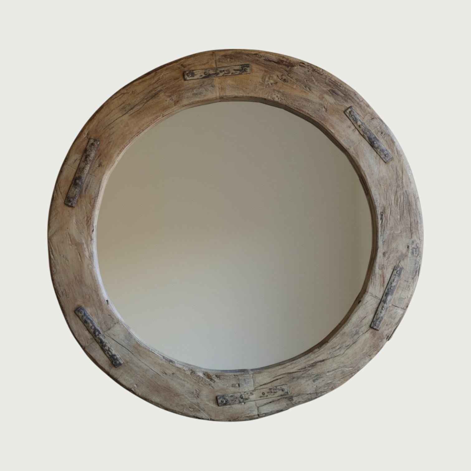 Reclaimed Wheel Mirror Bleached 27"