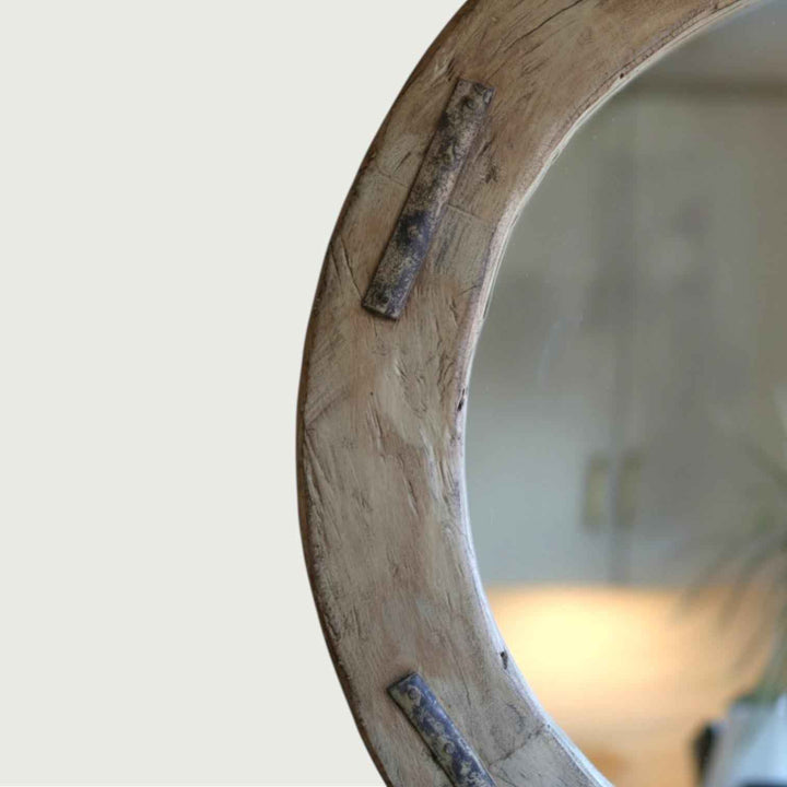 Reclaimed Wheel Mirror Bleached 27"