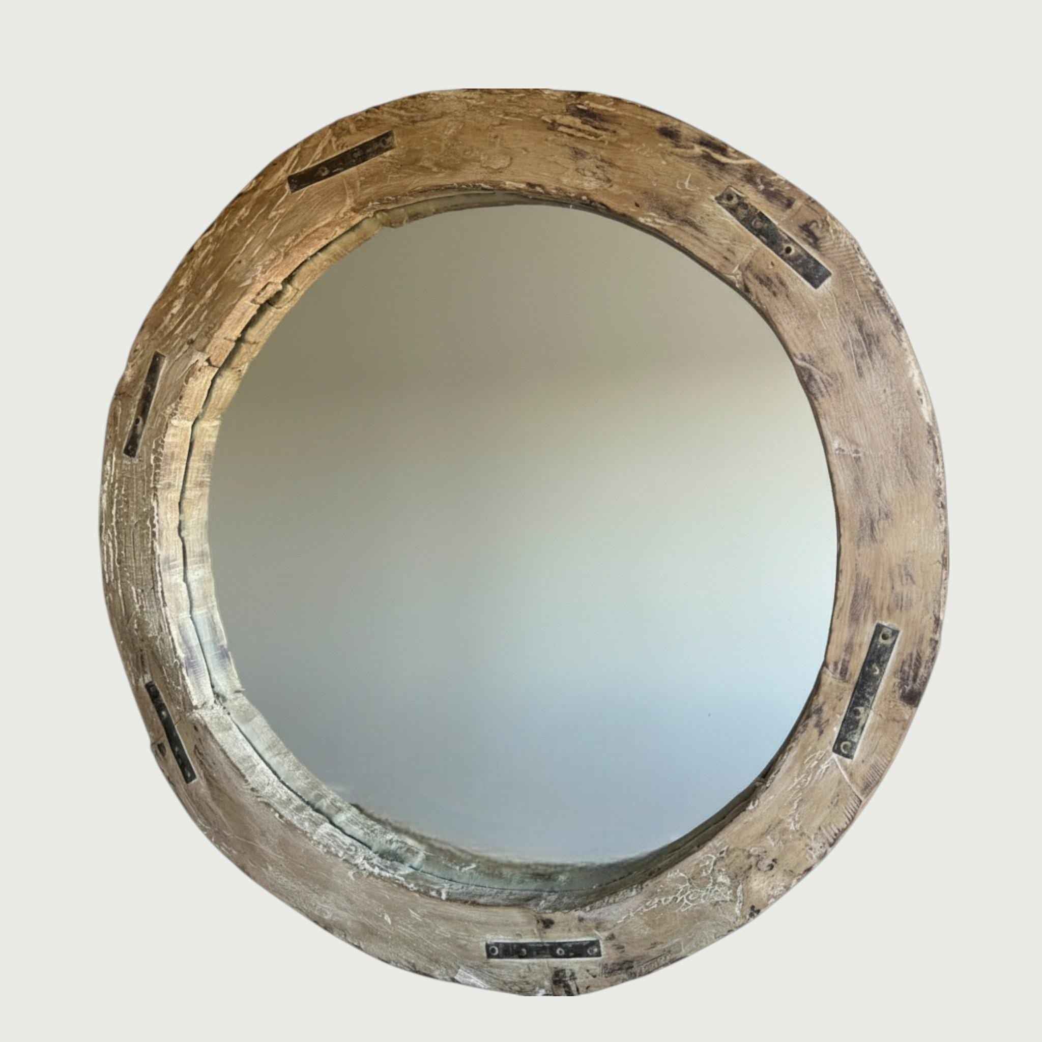 Reclaimed Wheel Mirror Bleached