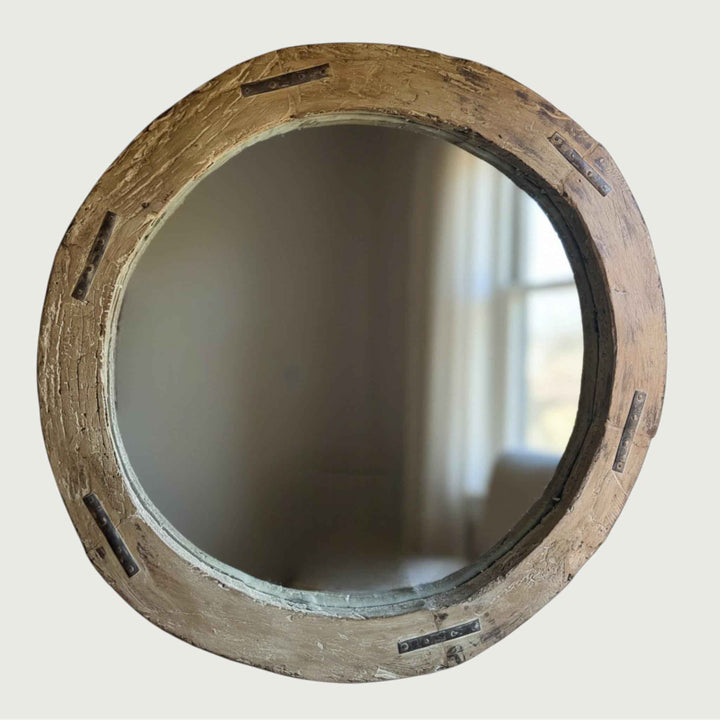 Reclaimed Wheel Mirror Bleached