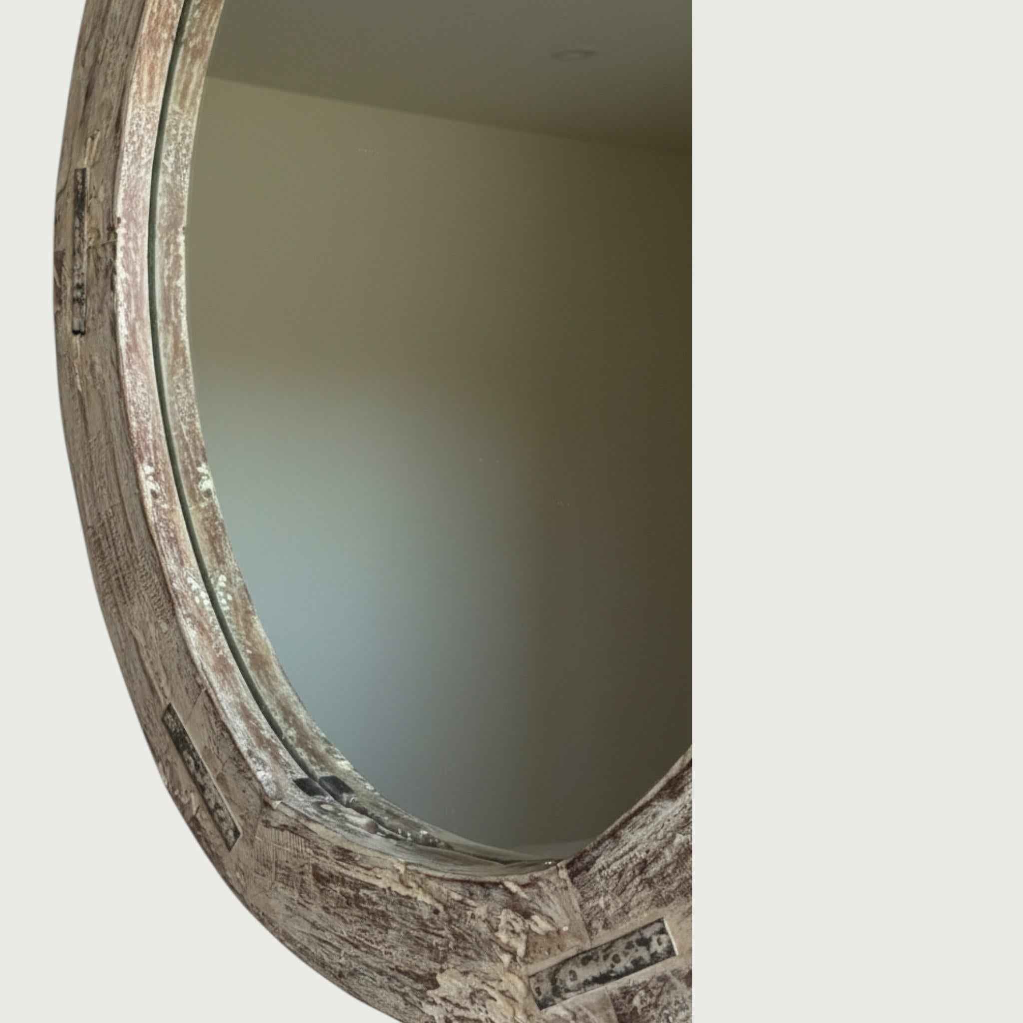 Reclaimed Wheel Mirror Bleached