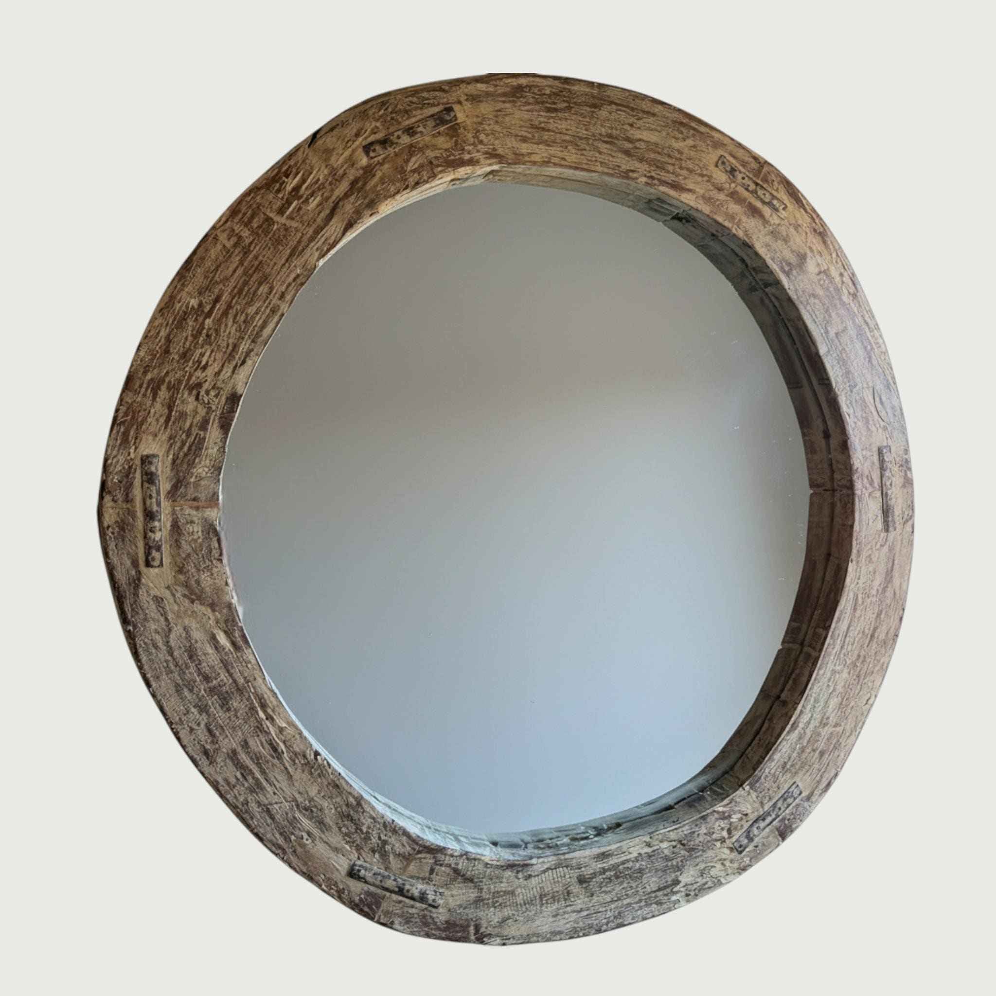 Reclaimed Wheel Mirror Bleached