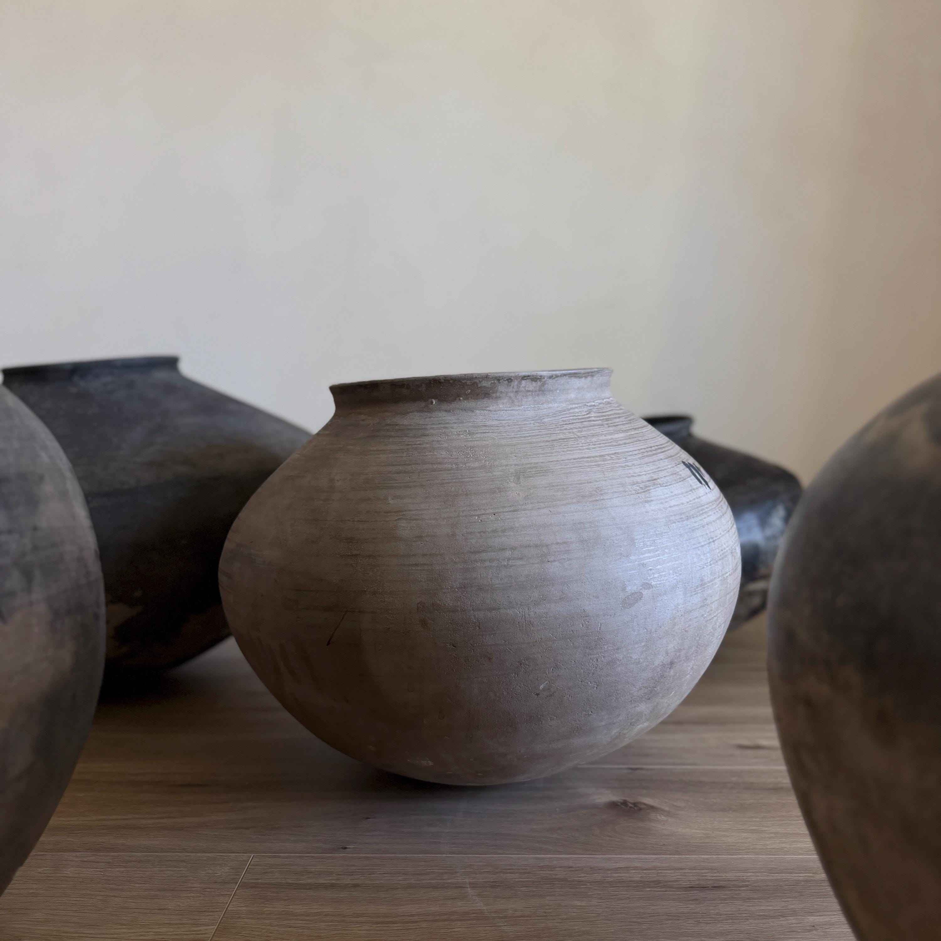 XL Vintage Clay Pot Floor Vase, Antique Handmade Earthenware, Rustic Oversized Decor