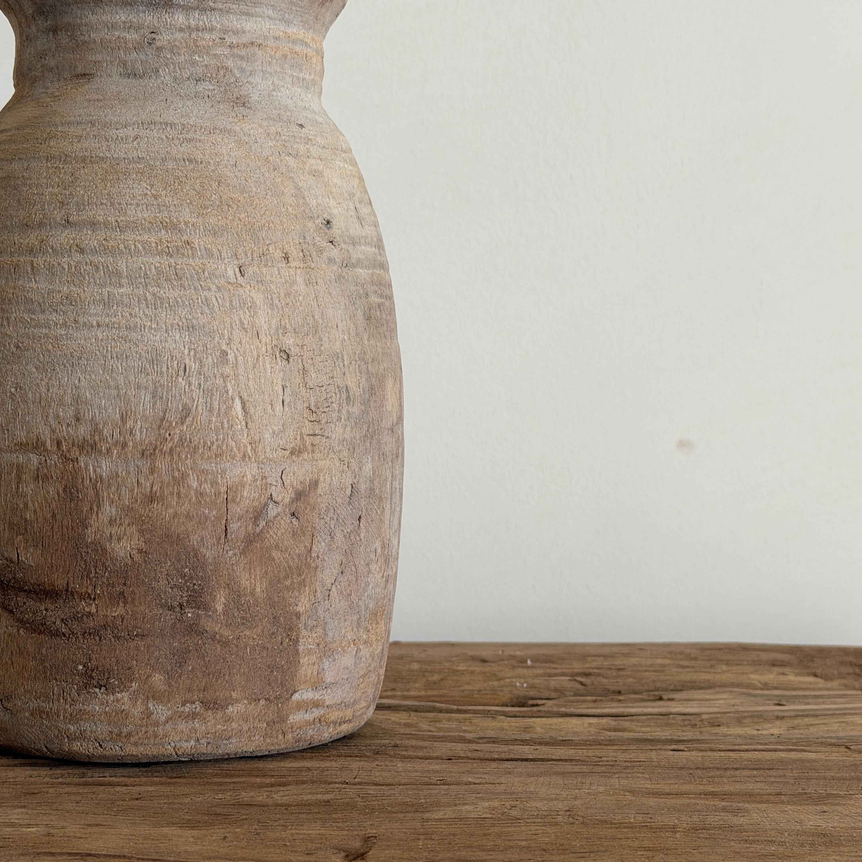 Antique Neutral Wooden Vase | Farmhouse Boho Home Decor | Tabletop Shelf Decor | Wabi Sabi Vase