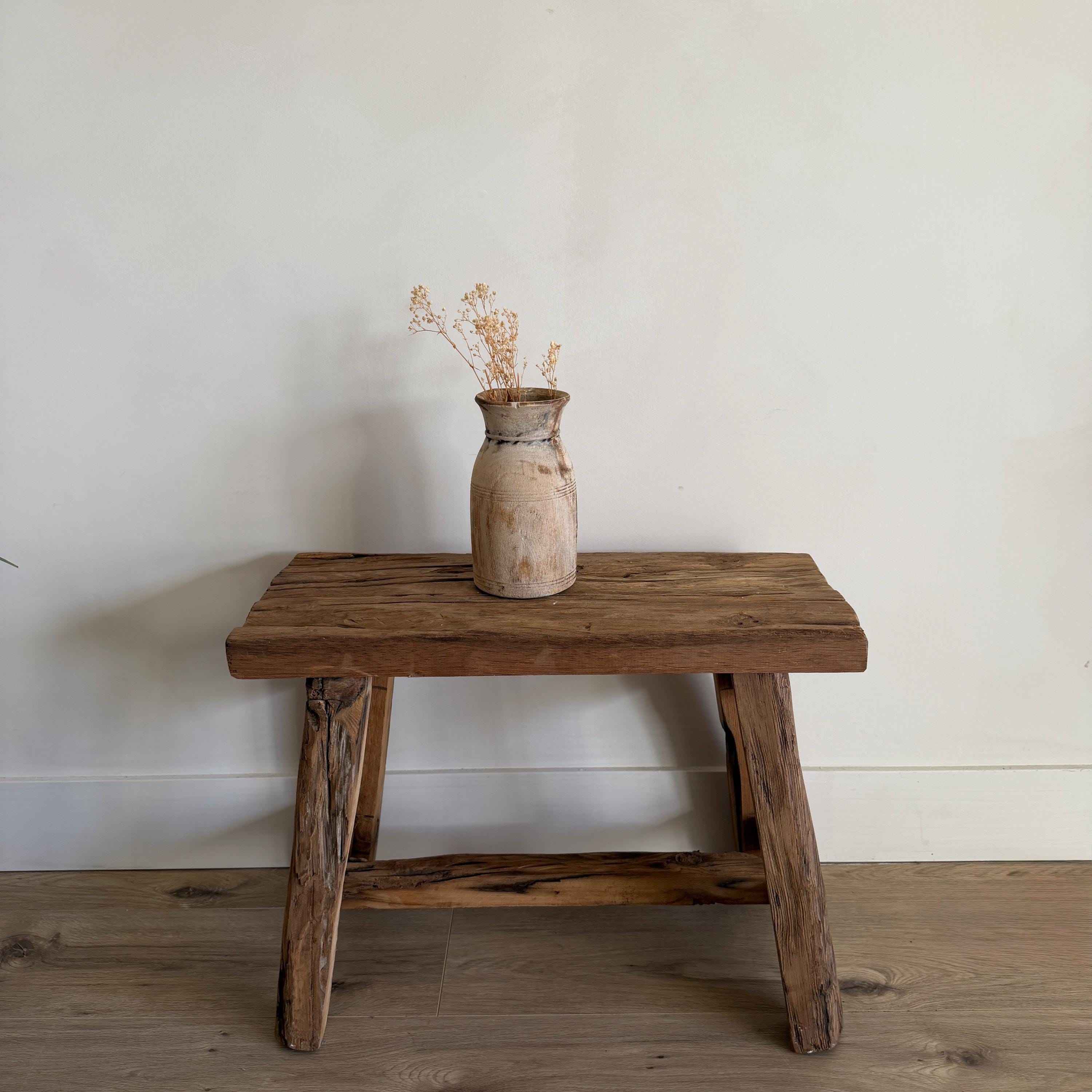 Antique Neutral Wooden Vase | Farmhouse Boho Home Decor | Tabletop Shelf Decor | Wabi Sabi Vase