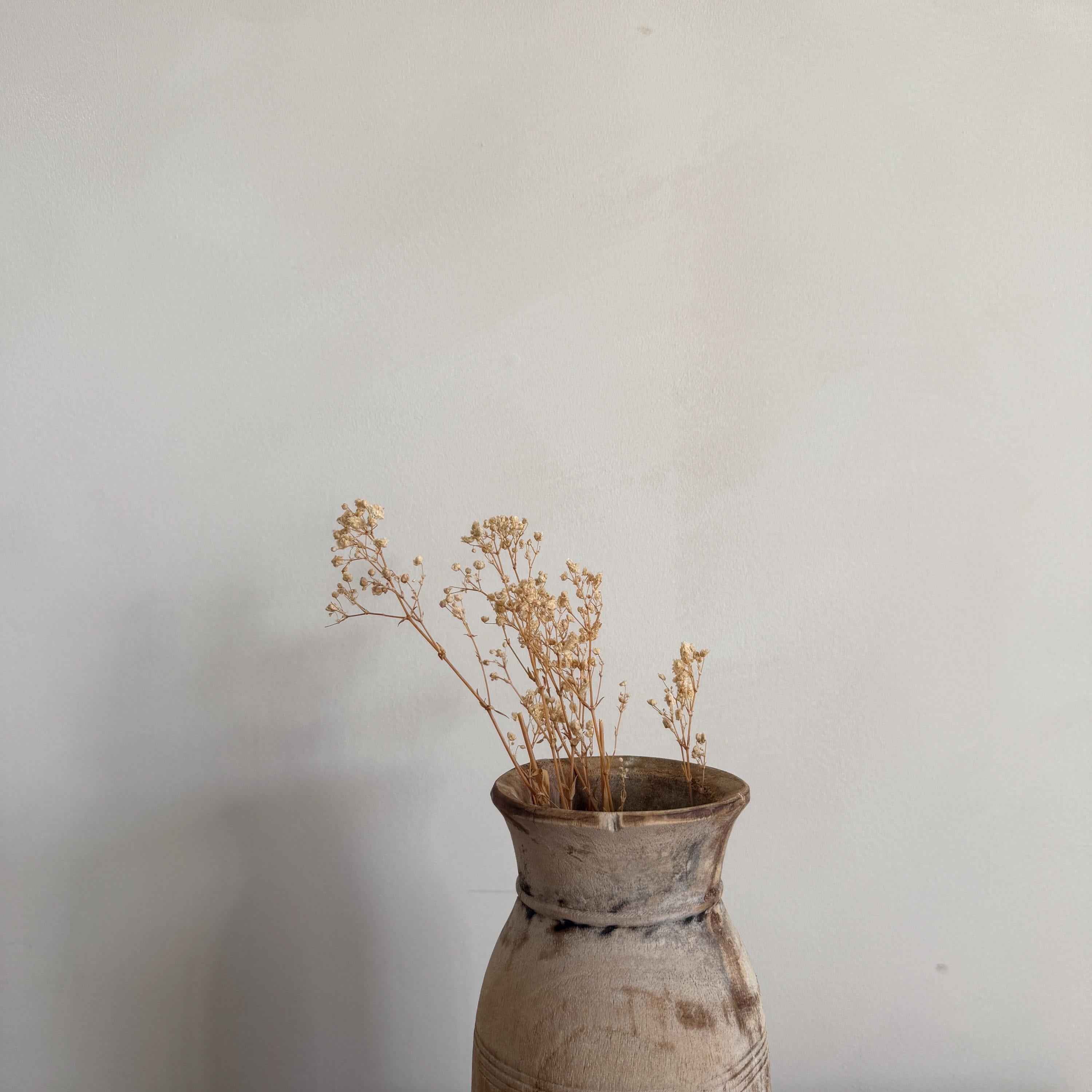 Antique Neutral Wooden Vase | Farmhouse Boho Home Decor | Tabletop Shelf Decor | Wabi Sabi Vase