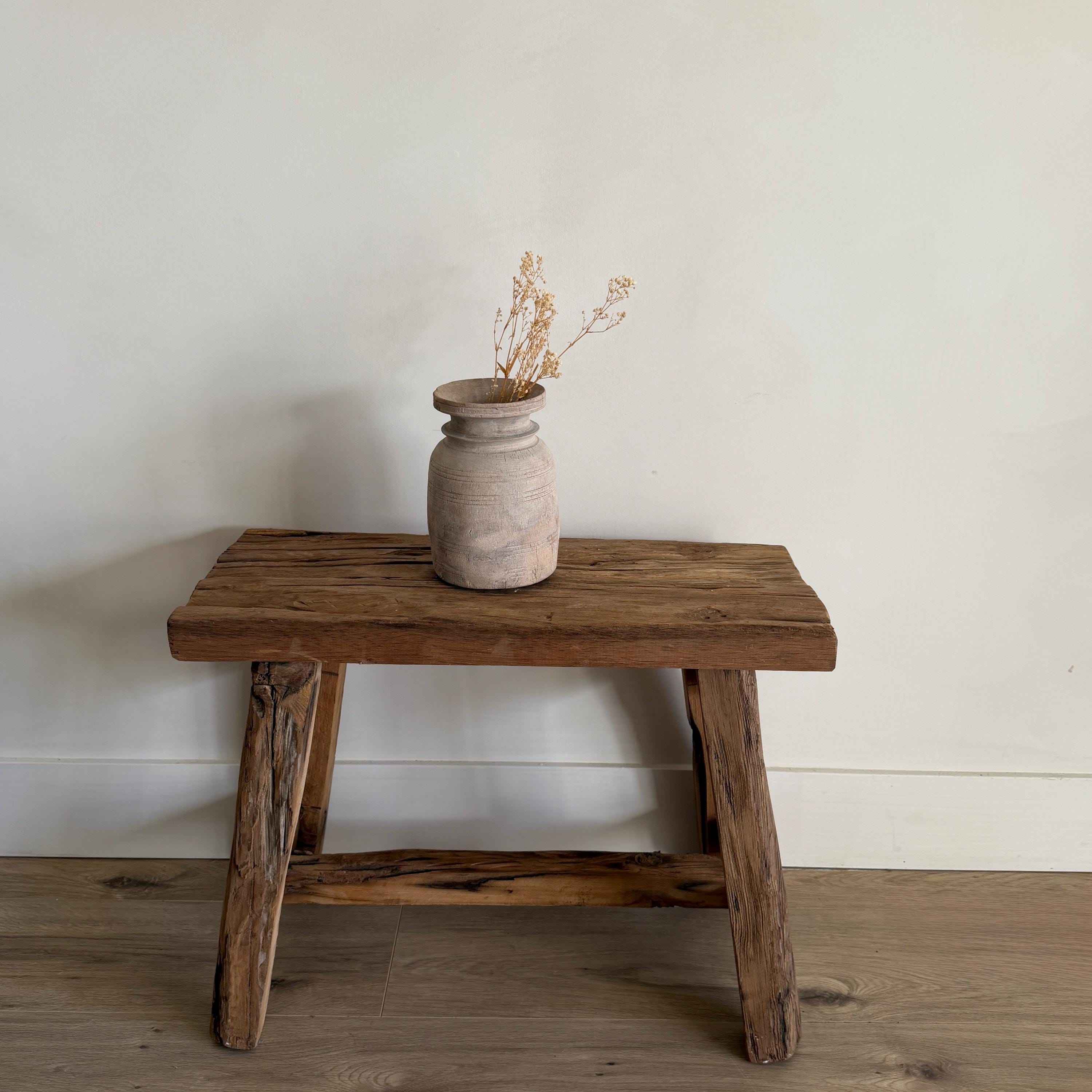Antique Neutral Wooden Vase | Farmhouse Boho Home Decor | Tabletop Shelf Decor | Wabi Sabi Vase