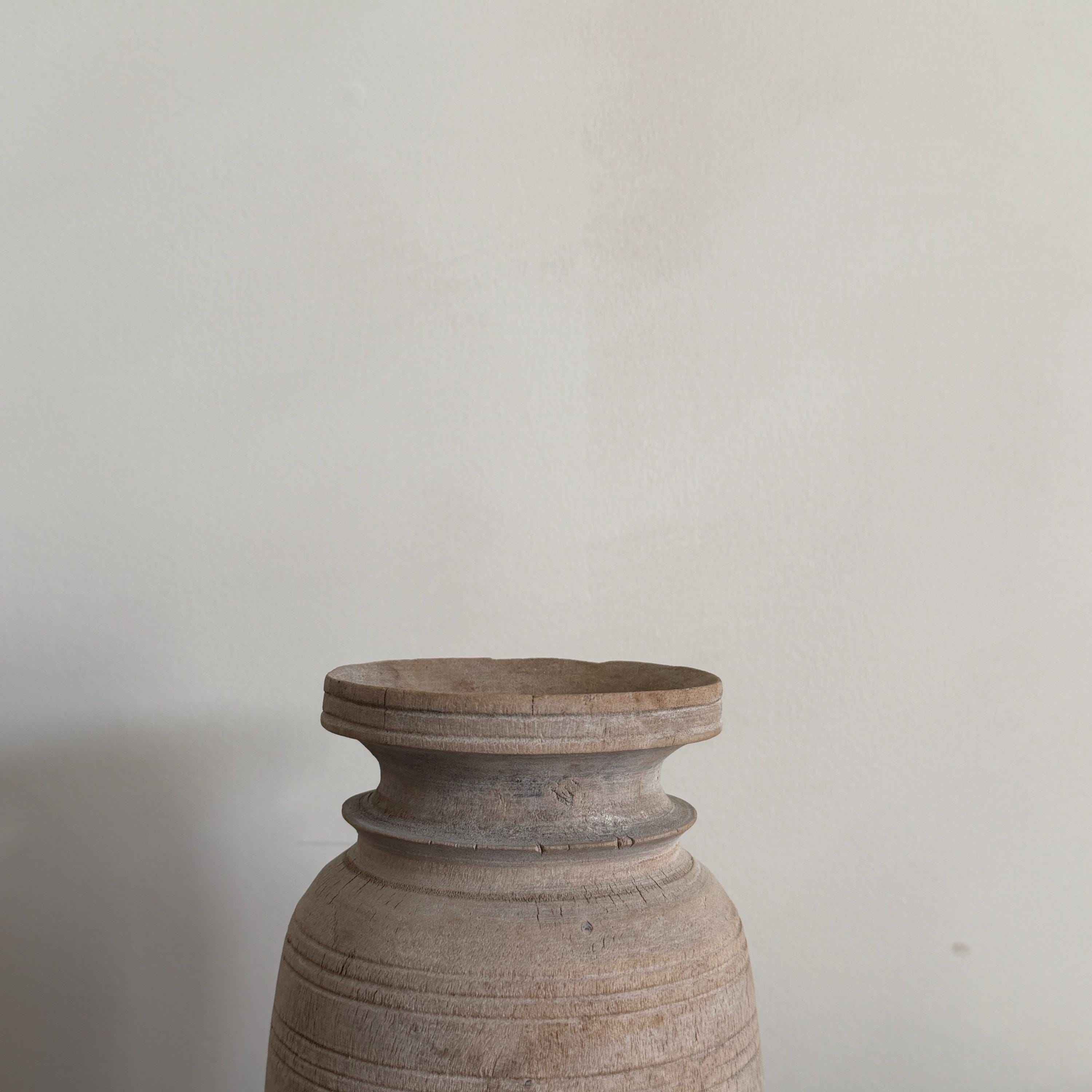 Antique Neutral Wooden Vase | Farmhouse Boho Home Decor | Tabletop Shelf Decor | Wabi Sabi Vase