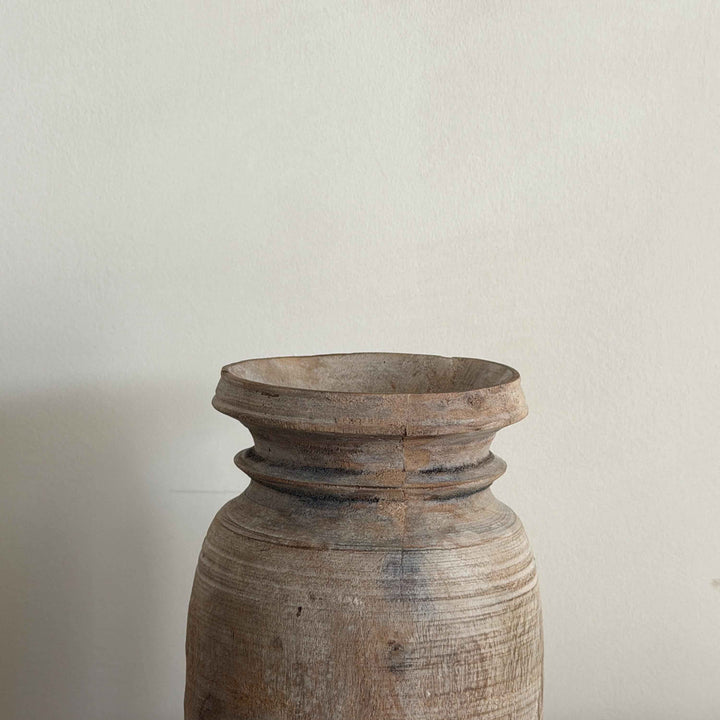 Antique Neutral Wooden Vase | Farmhouse Boho Home Decor | Tabletop Shelf Decor | Wabi Sabi Vase