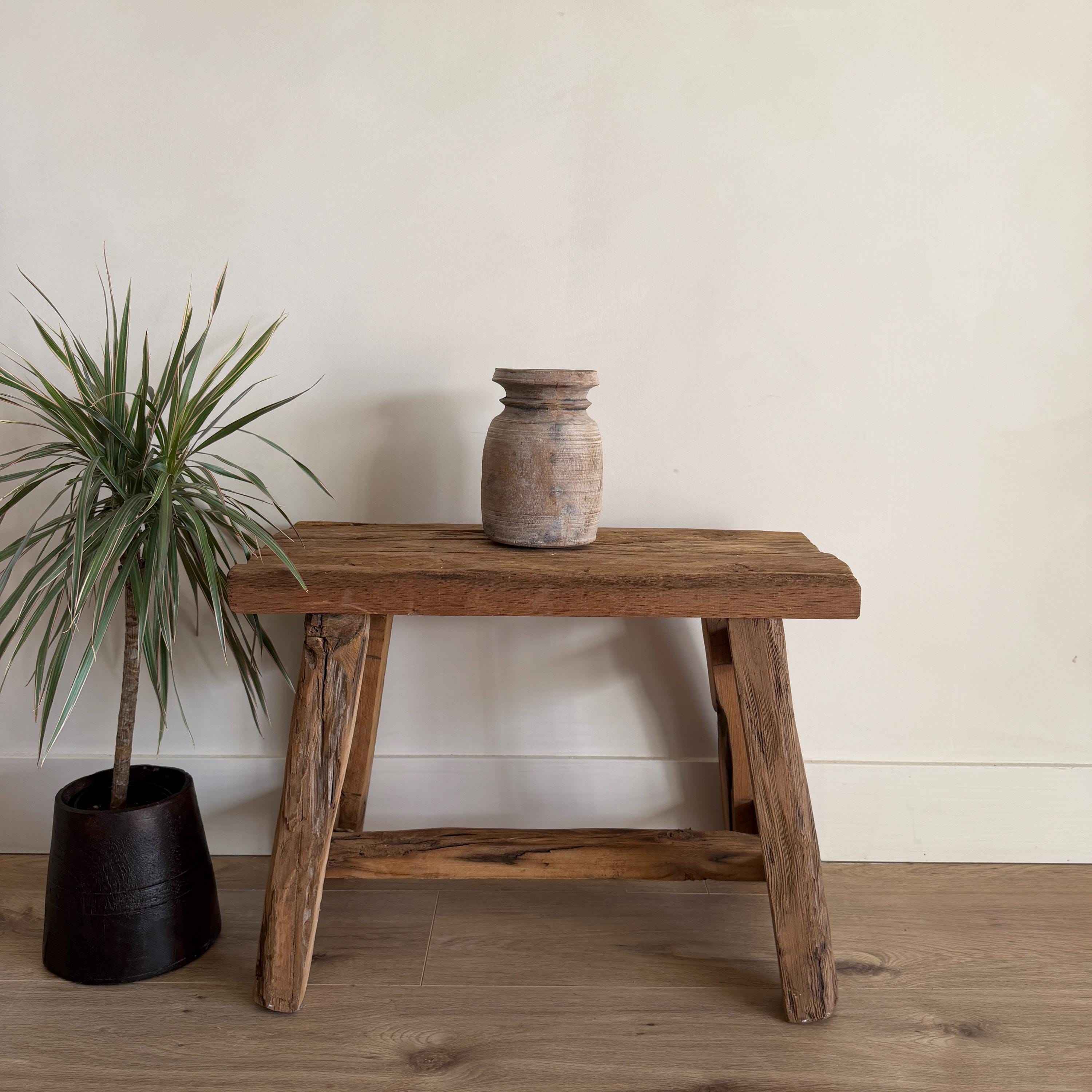 Antique Neutral Wooden Vase | Farmhouse Boho Home Decor | Tabletop Shelf Decor | Wabi Sabi Vase