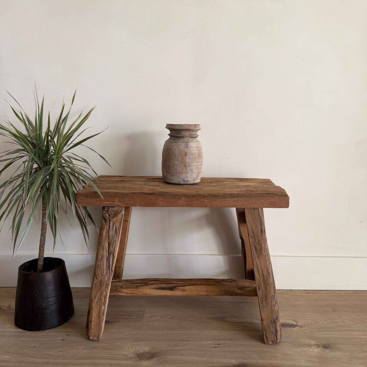 Antique Neutral Wooden Vase | Farmhouse Boho Home Decor | Tabletop Shelf Decor | Wabi Sabi Vase