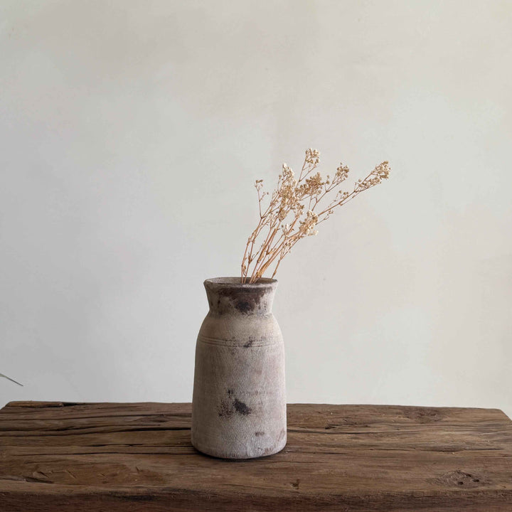 Antique Neutral Wooden Vase | Farmhouse Boho Home Decor | Tabletop Shelf Decor | Wabi Sabi Vase