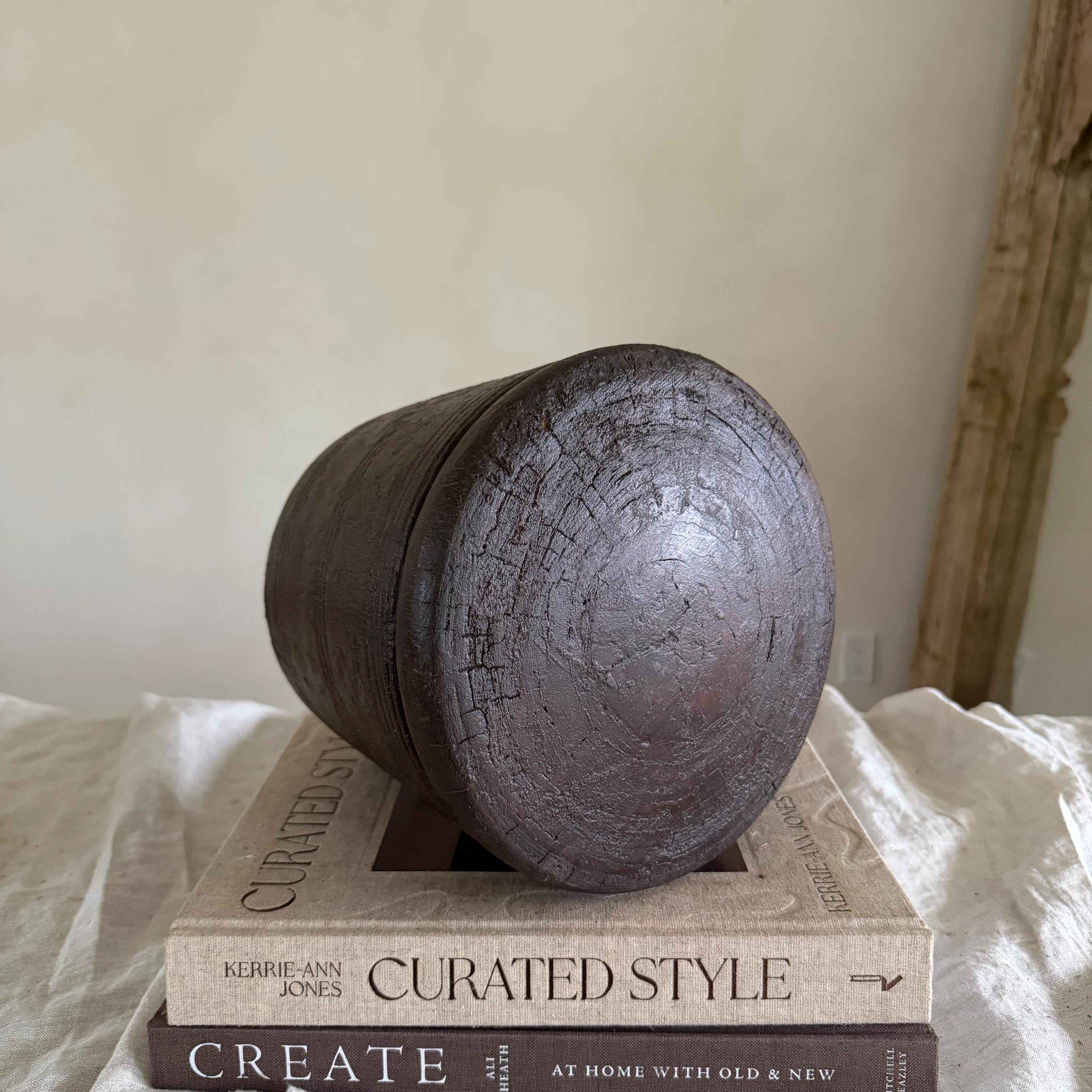 Vintage Wooden 8" Planter, Rustic Teak Pot, Antique Wooden Vase